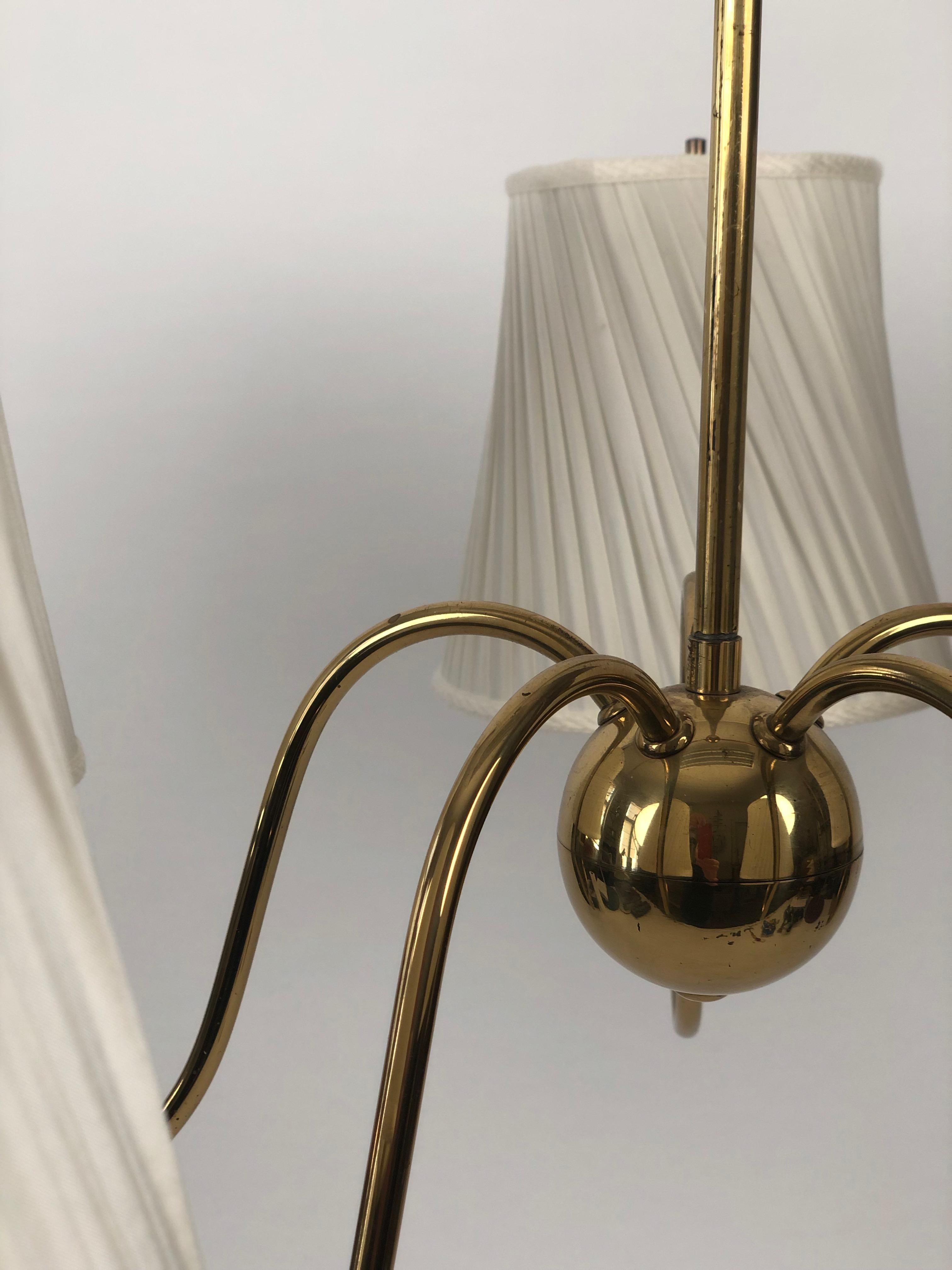 Austrian Brass Chandelier from Josef Frank with Silk Shades, Austria