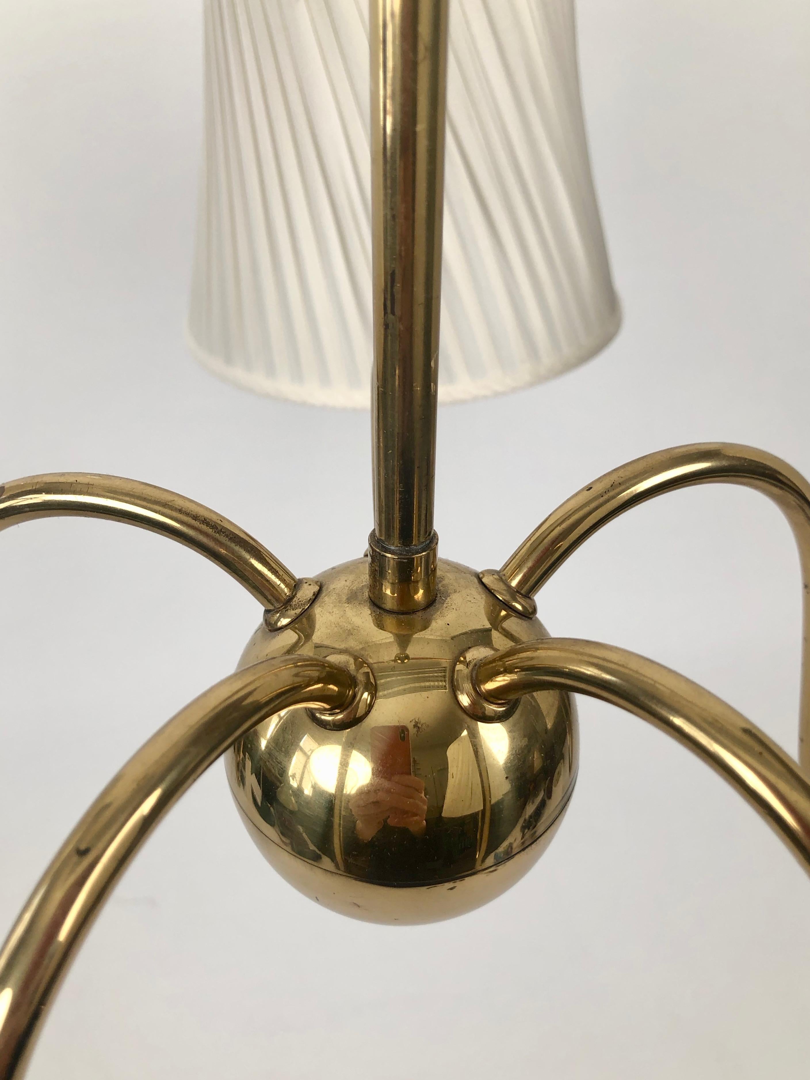 Polished Brass Chandelier from Josef Frank with Silk Shades, Austria