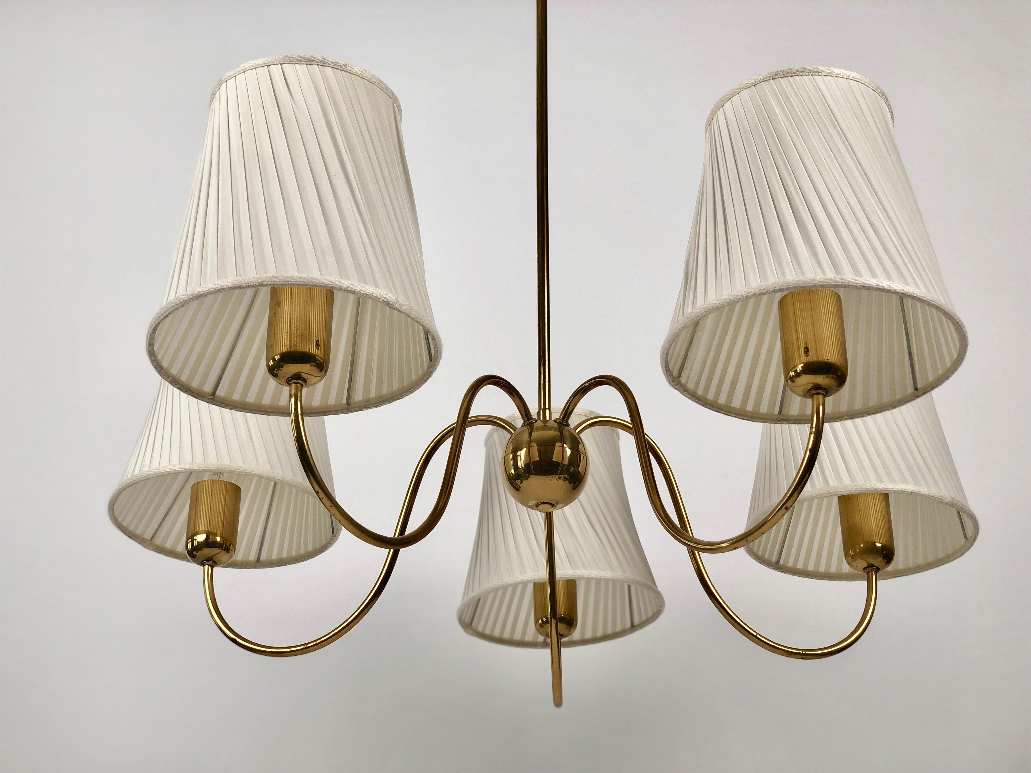 20th Century Brass Chandelier from Josef Frank with Silk Shades, Austria