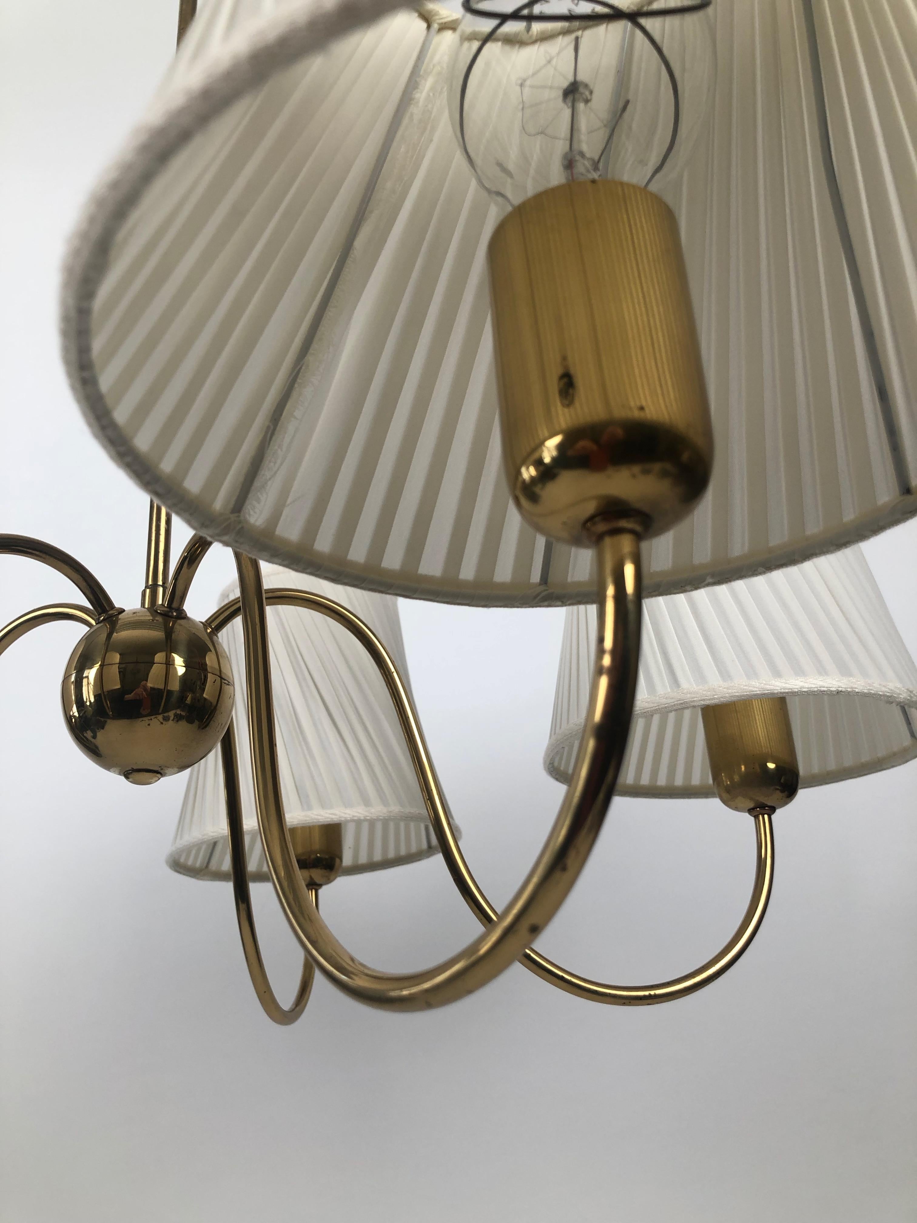 Brass Chandelier from Josef Frank with Silk Shades, Austria 2