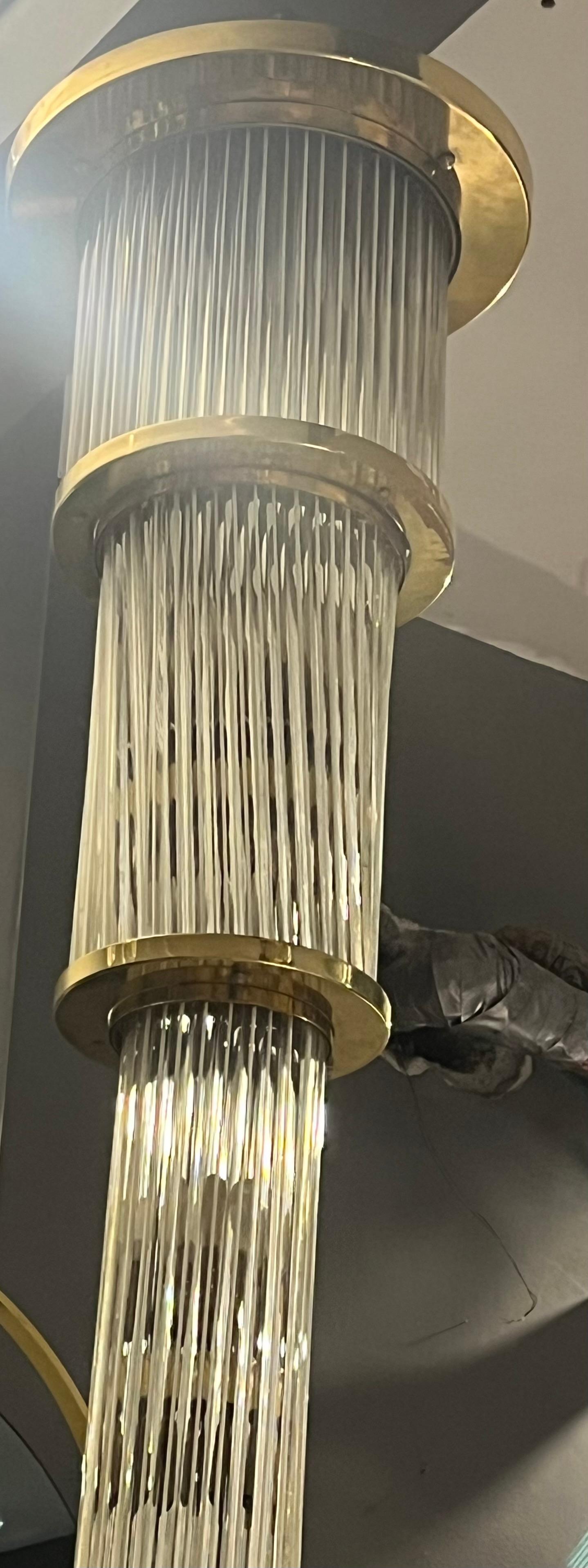 Mid-20th Century Brass chandelier from the 1960s attributed to the famous Venini glass factory. in vendita