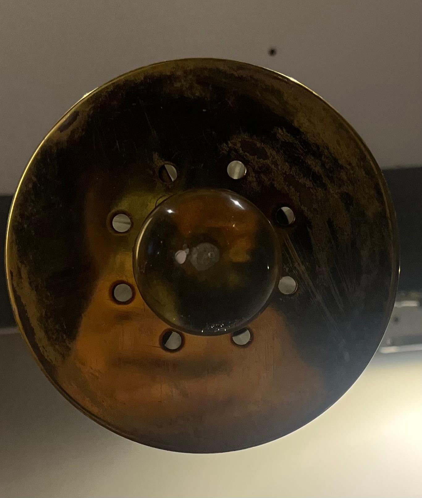 Ottone Brass chandelier from the 1960s attributed to the famous Venini glass factory. in vendita