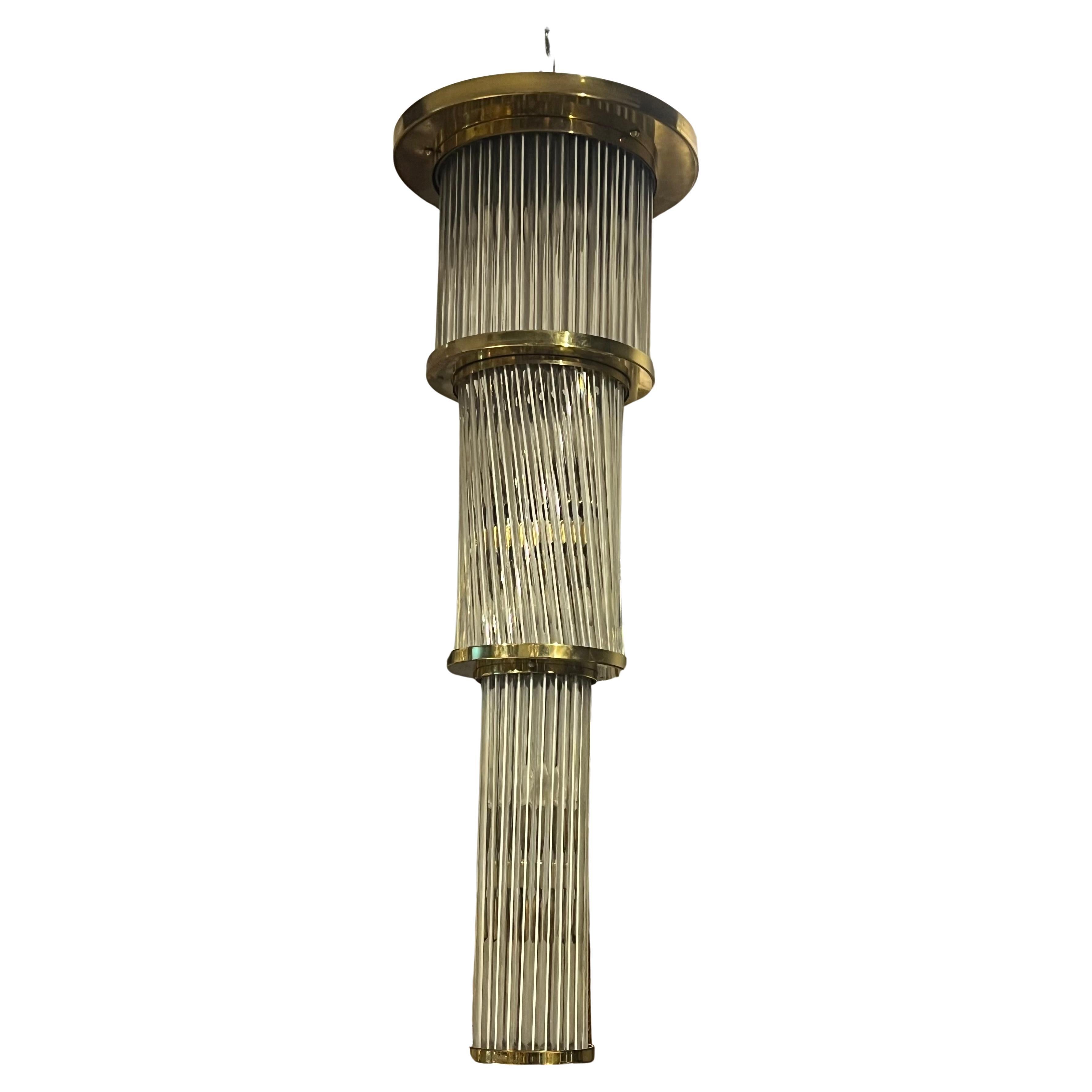 Brass chandelier from the 1960s attributed to the famous Venini glass factory. in vendita