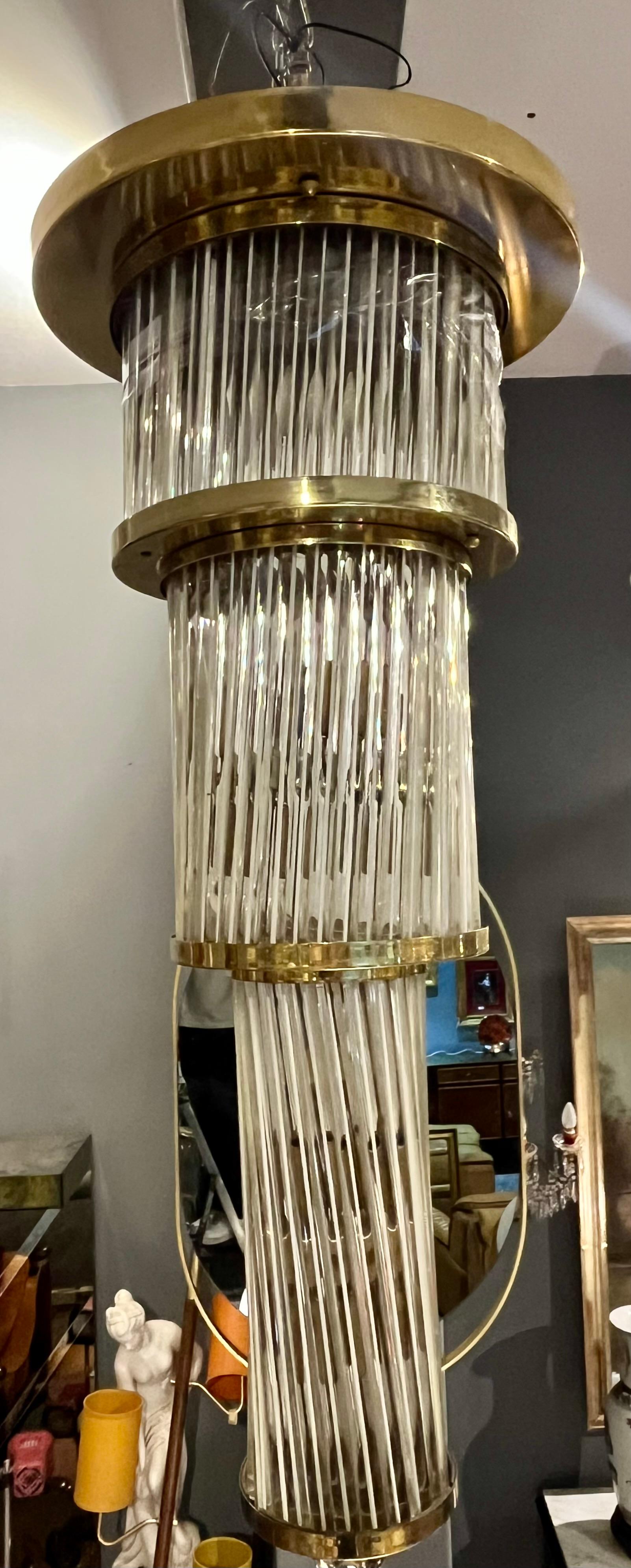 Mid-20th Century Brass chandelier from the 1960s attributed to the famous Venini glassworks in vendita