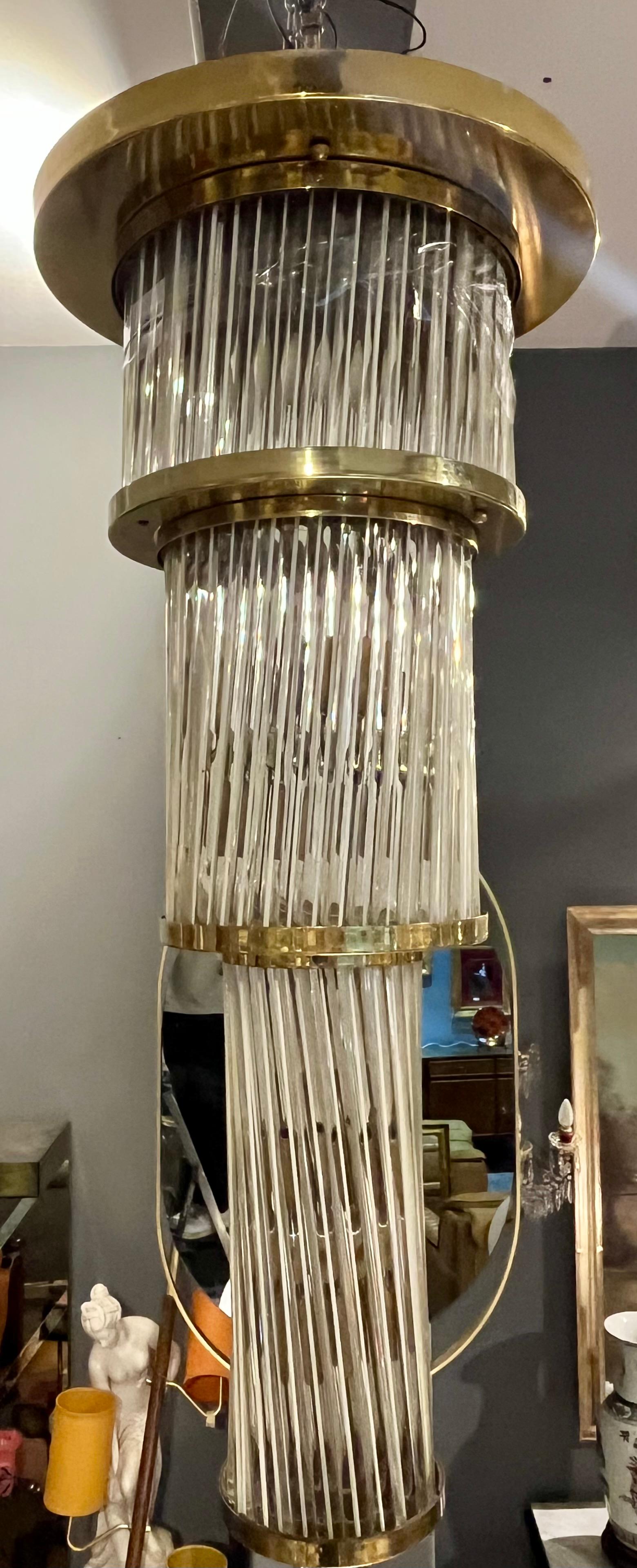 Ottone Brass chandelier from the 1960s attributed to the famous Venini glassworks in vendita