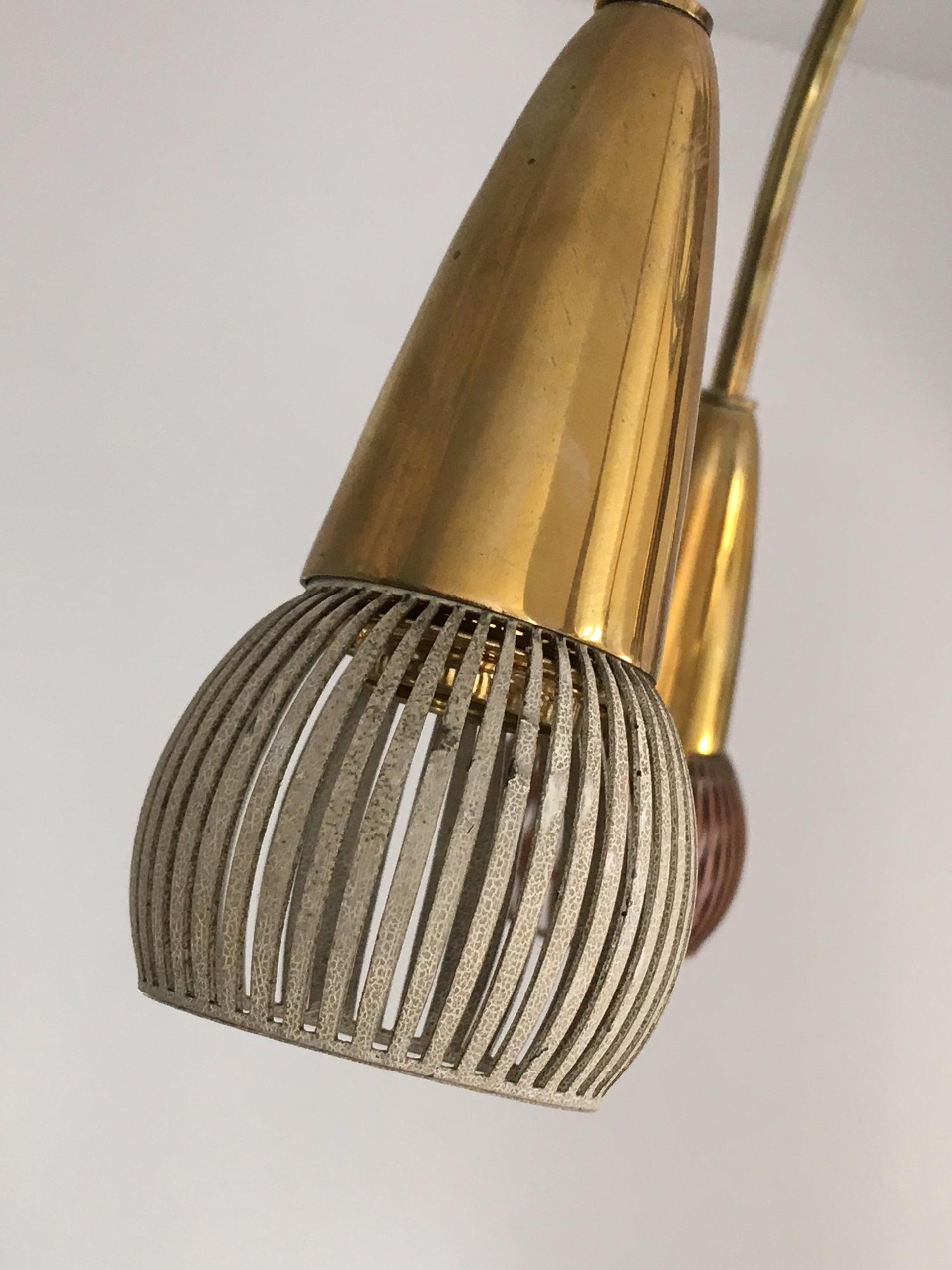 European Brass Chandelier in the Style of Stilnovo, Italy, 1950s