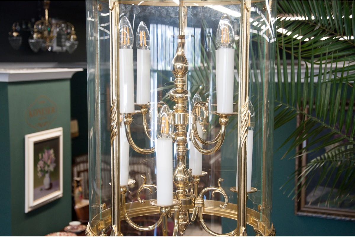 Brass Chandelier, Lantern In Good Condition In Chorzów, PL