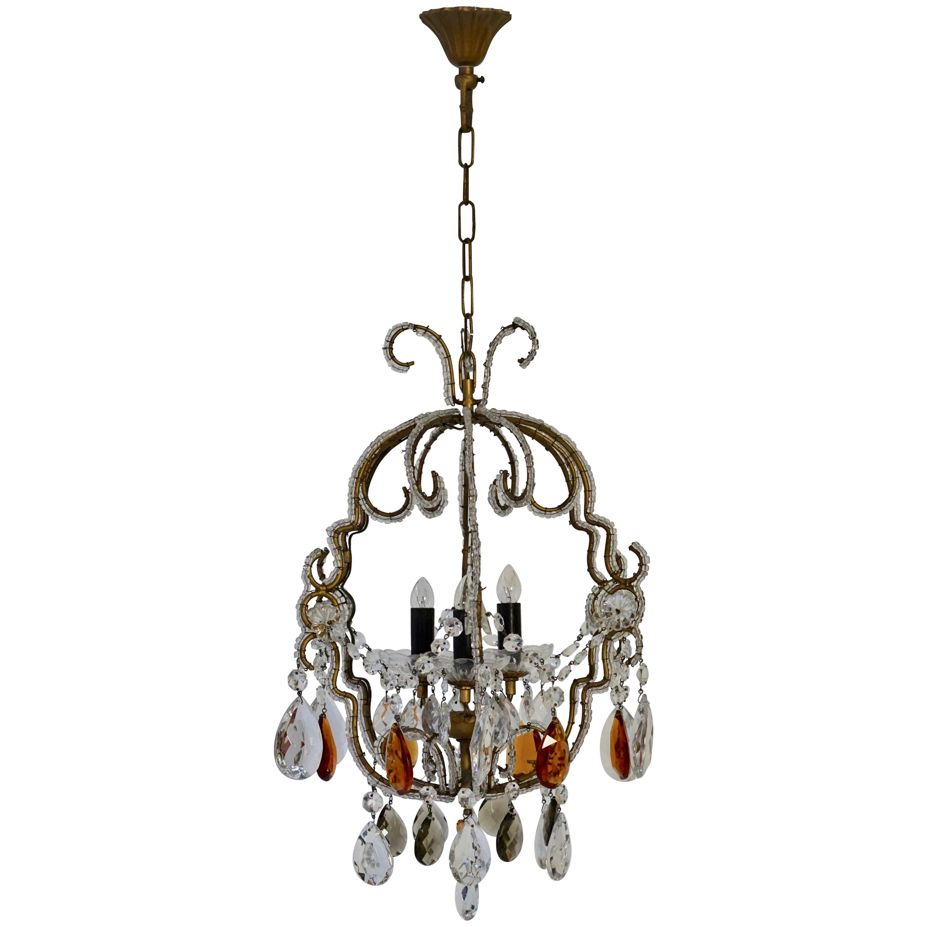 Brilliant Modernist Inset Cut Crystal Brass Ball Pendant Chandelier at
