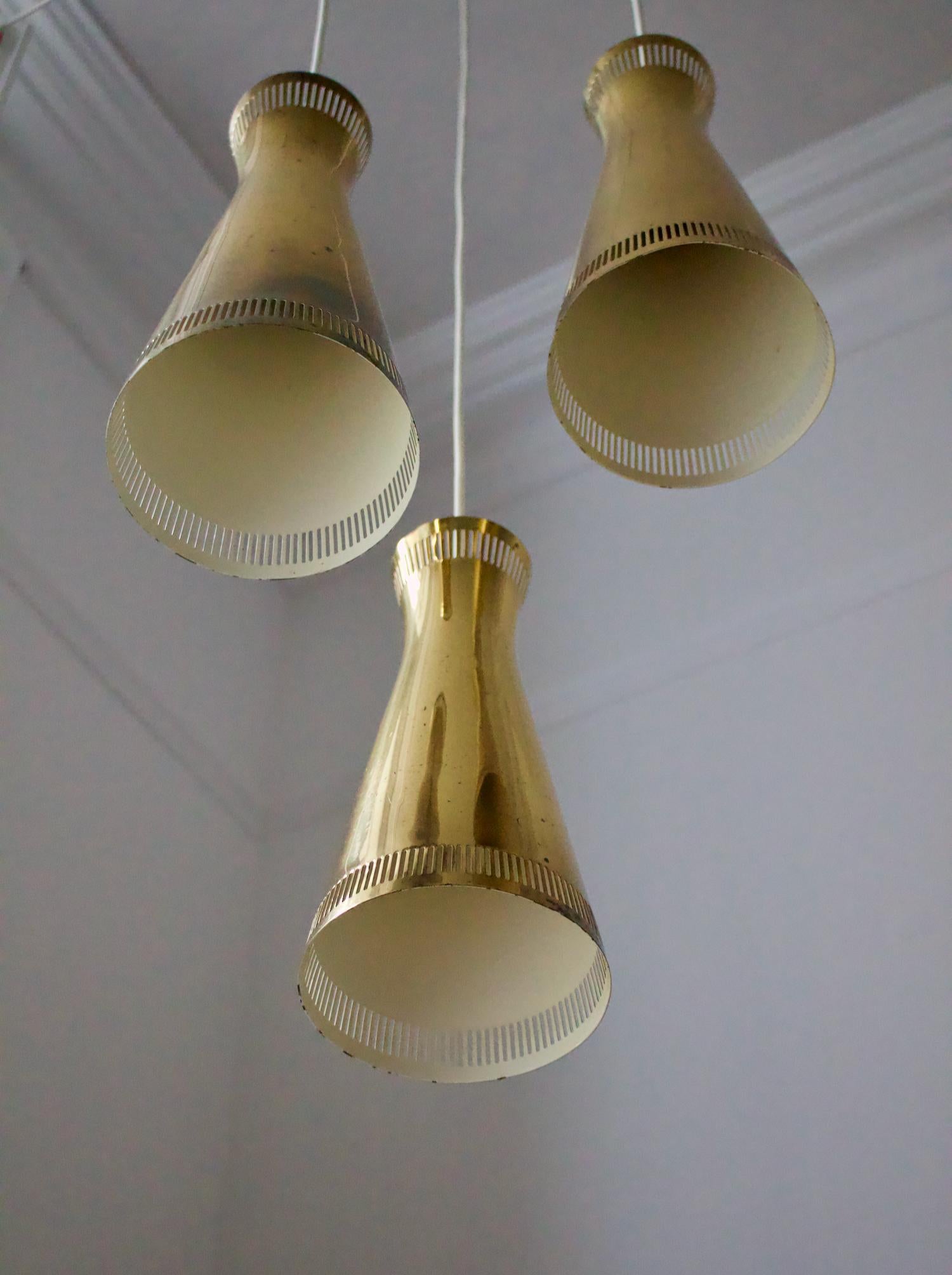 20th Century Brass Chandelier, Model ER 94/3, by Itsu of Finland, 1950s