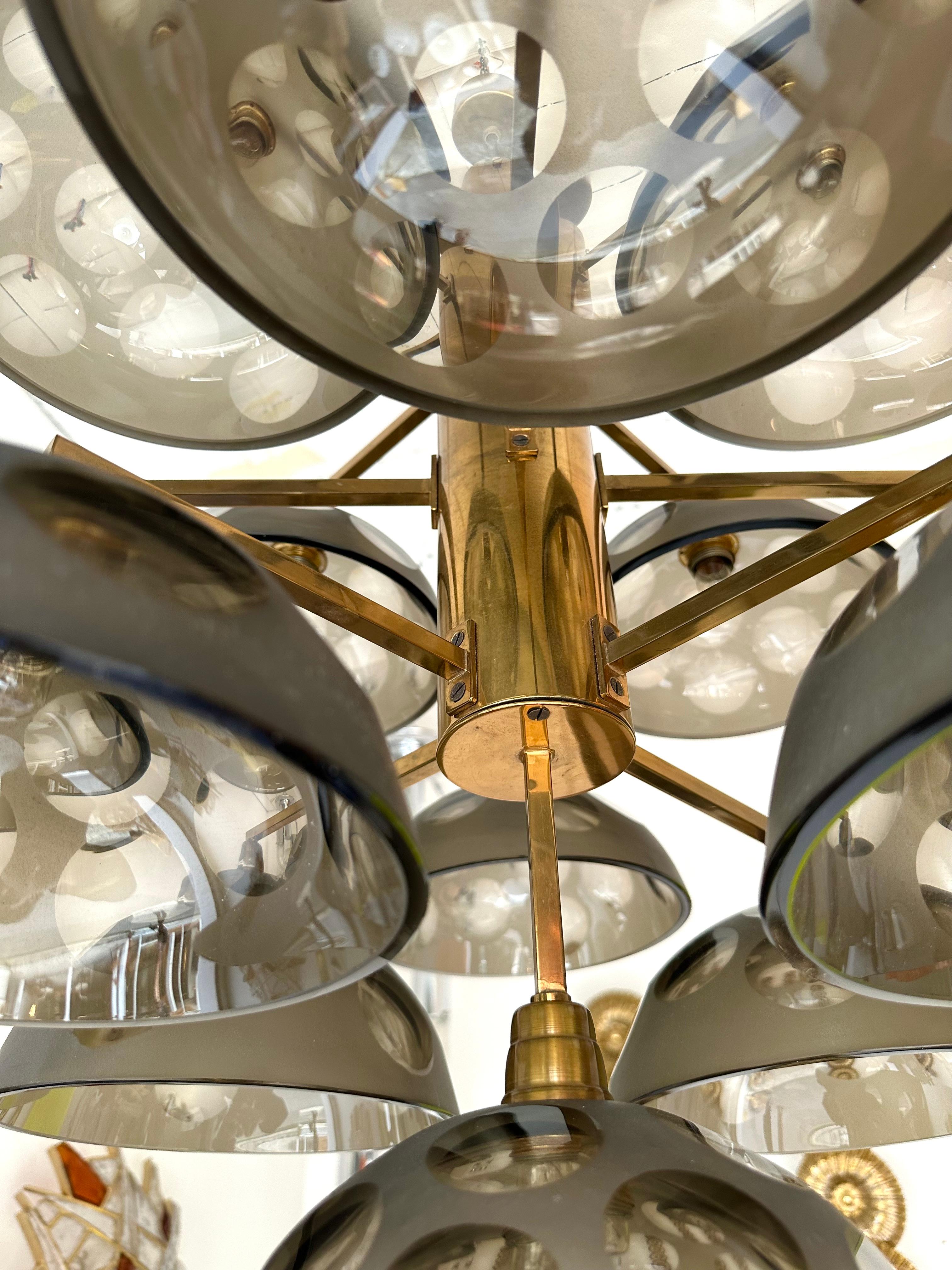 Brass Chandelier Optical Glass Cup. Italy, 1970s 1