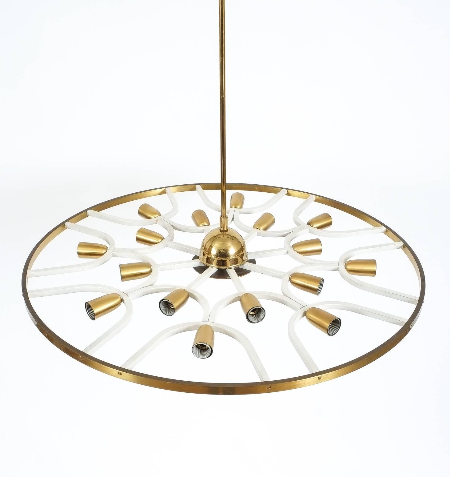 Metal Brass Chandelier or Flush Mount Lamp, circa 1960 For Sale
