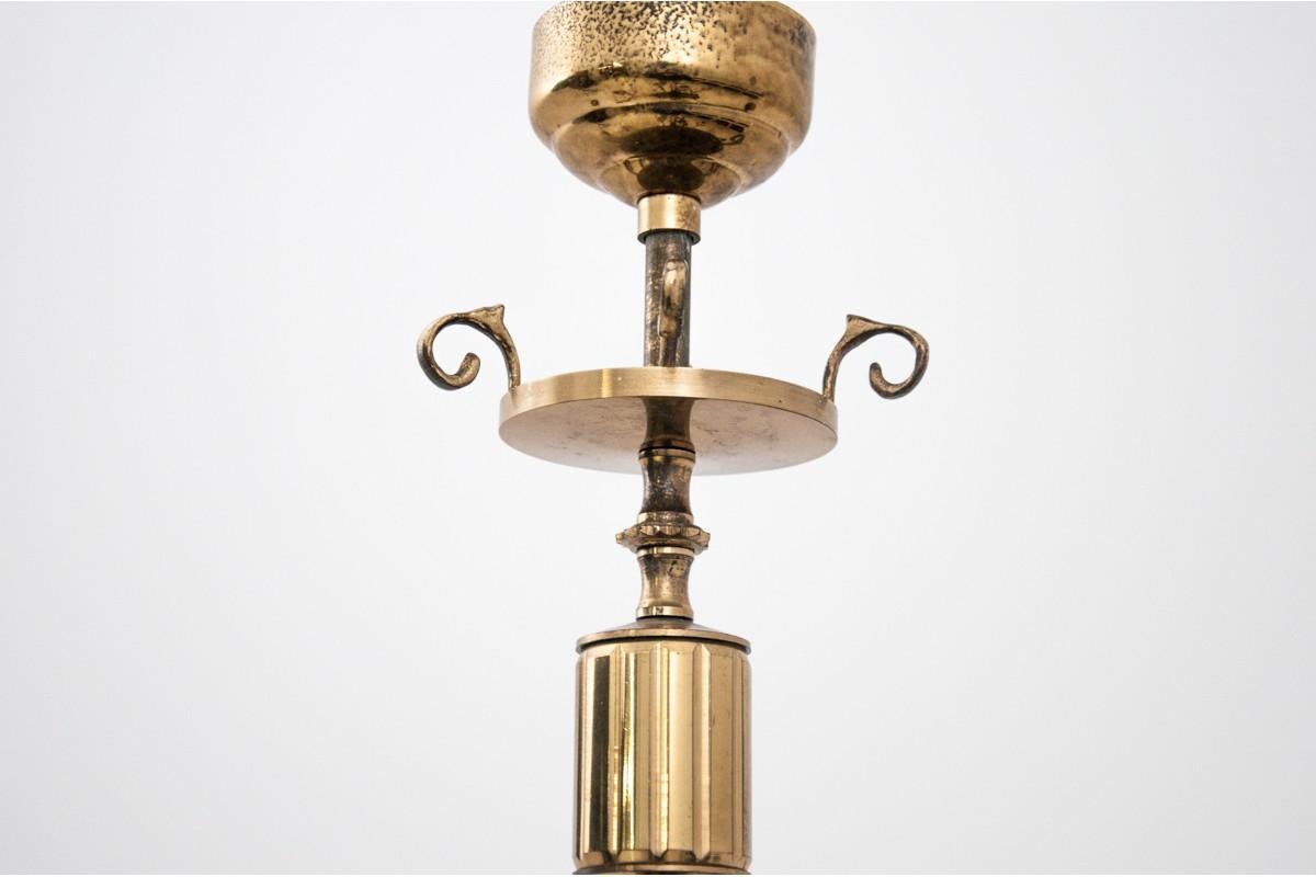 Mid-Century Modern Brass chandelier, Poland, 1950s For Sale