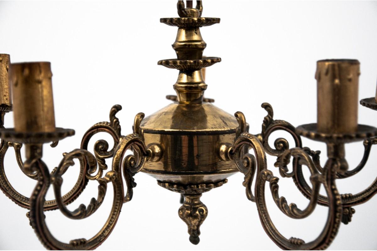 Mid-20th Century Brass Chandelier, Poland, 1950s For Sale