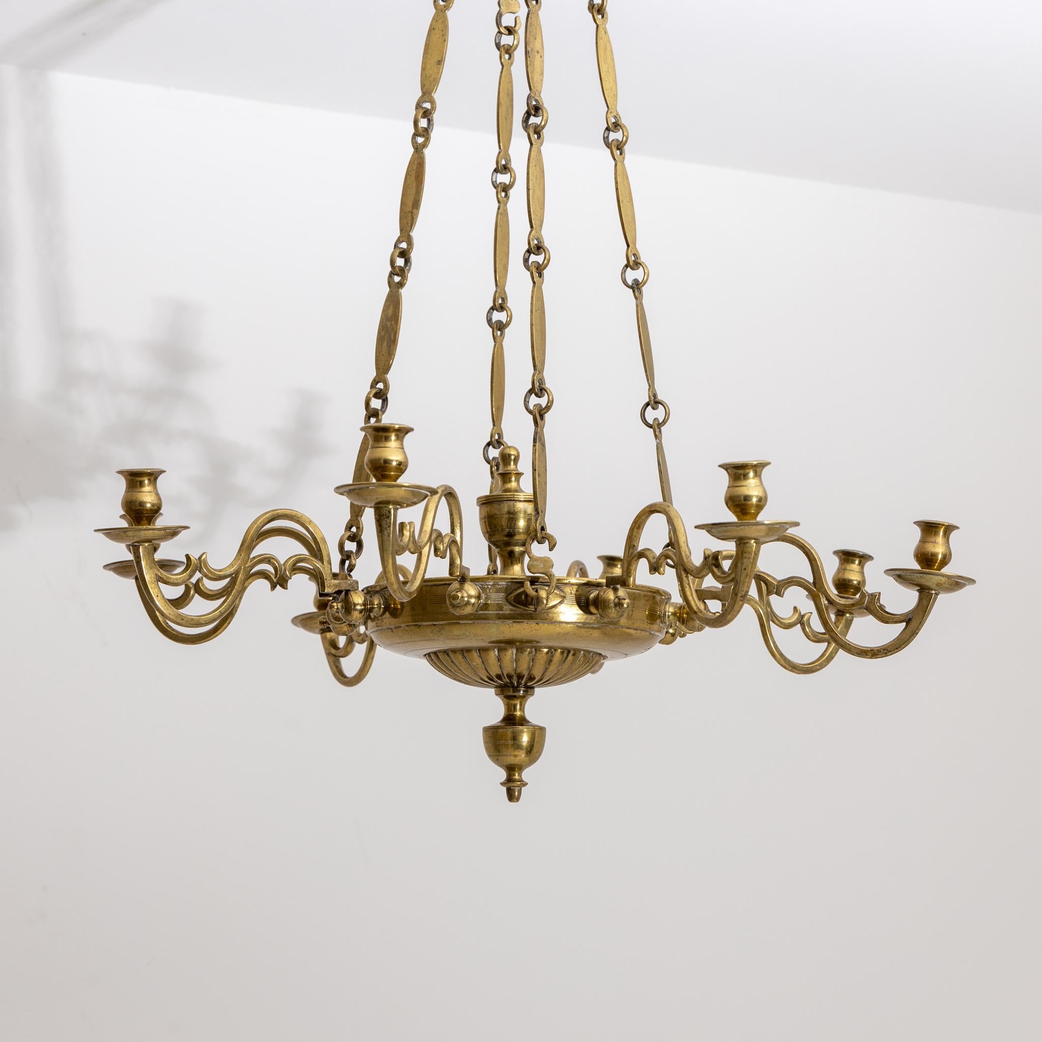 Georgian Brass Chandelier, Probably England, 18th Century