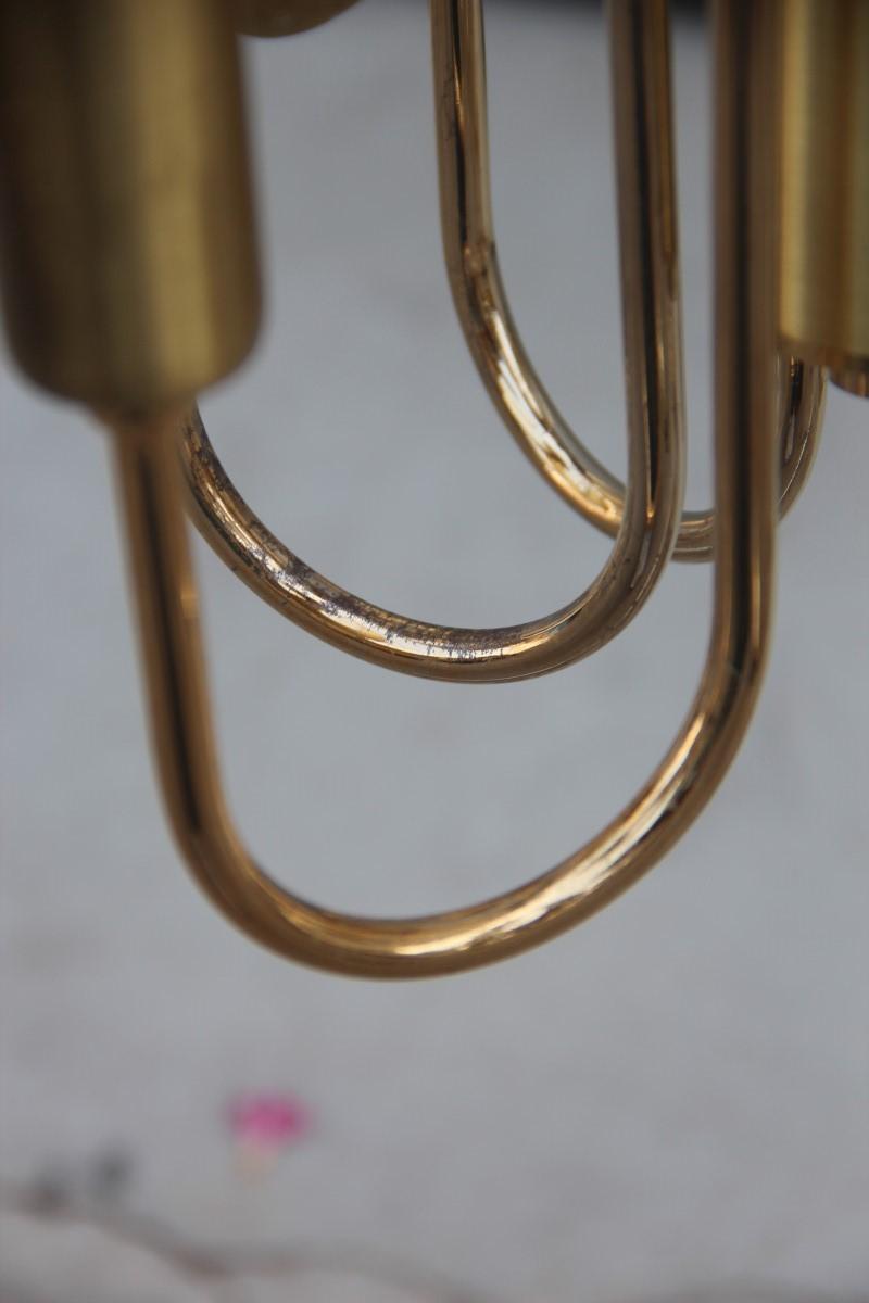 Lampadario in ottone rotondo ottone oro Design italiano scultoreo minimal, 1970 in vendita 2