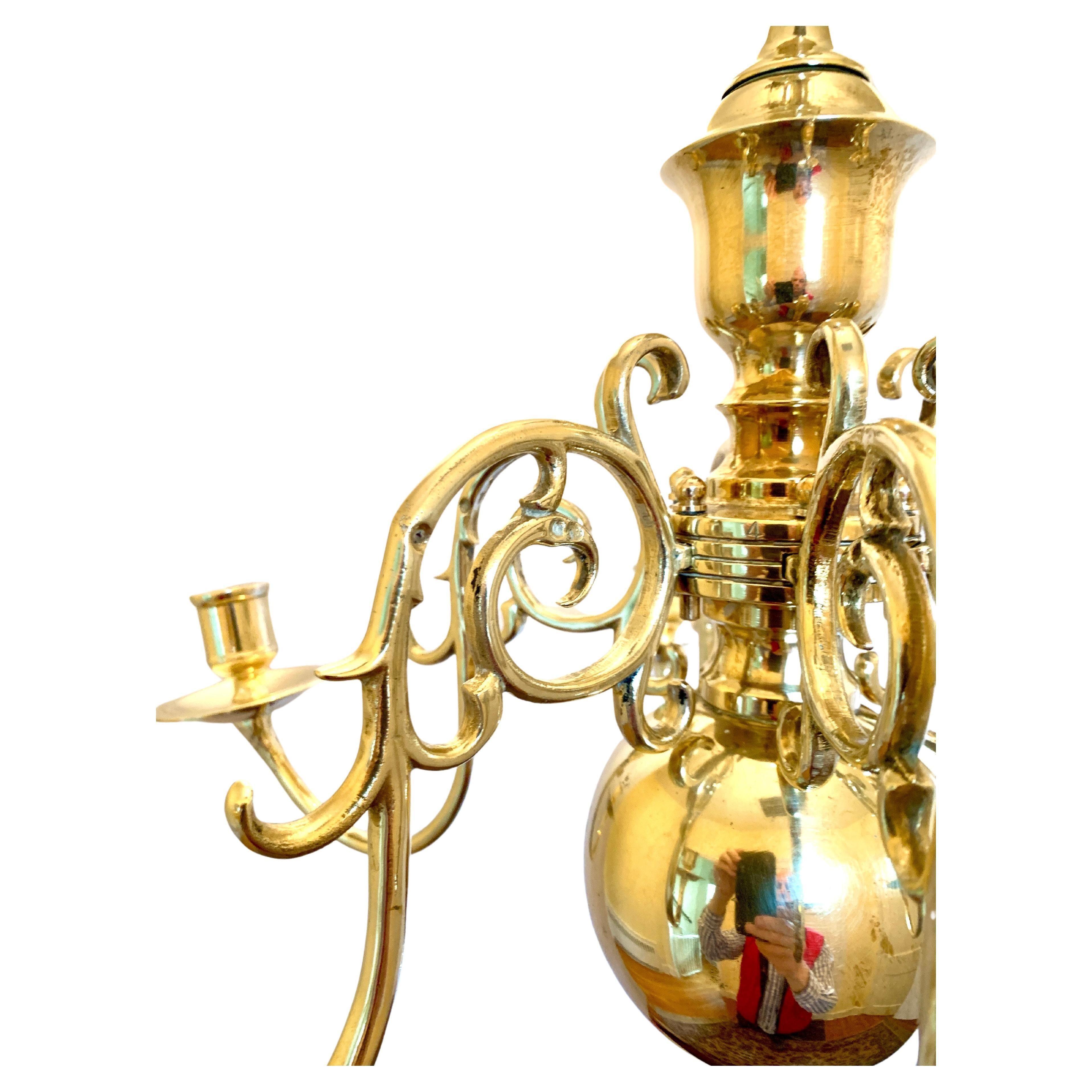 European Brass Chandelier Six Light Dutch