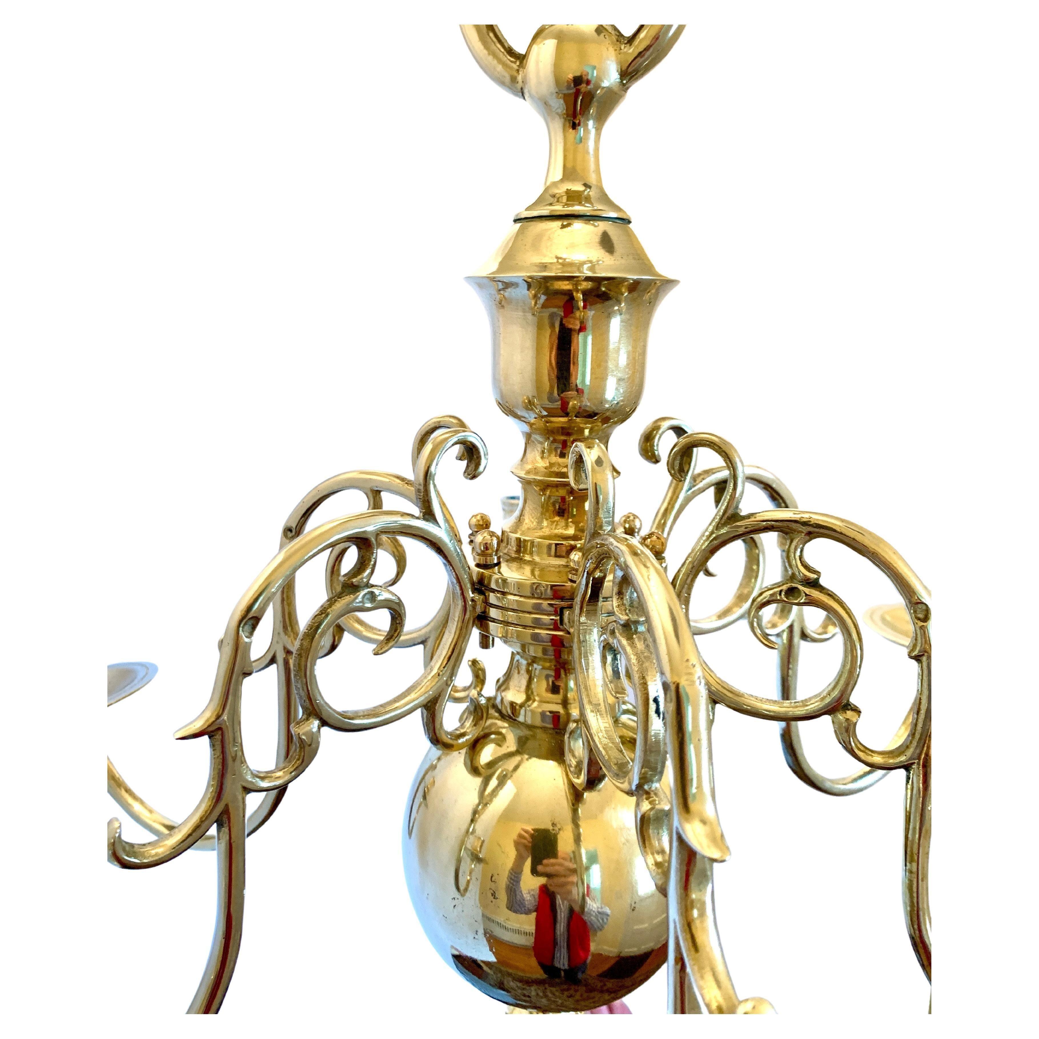 19th Century Brass Chandelier Six Light Dutch