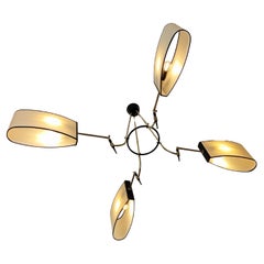Lampadario in ottone a 4 bracci, Maison Lunel circa 1950