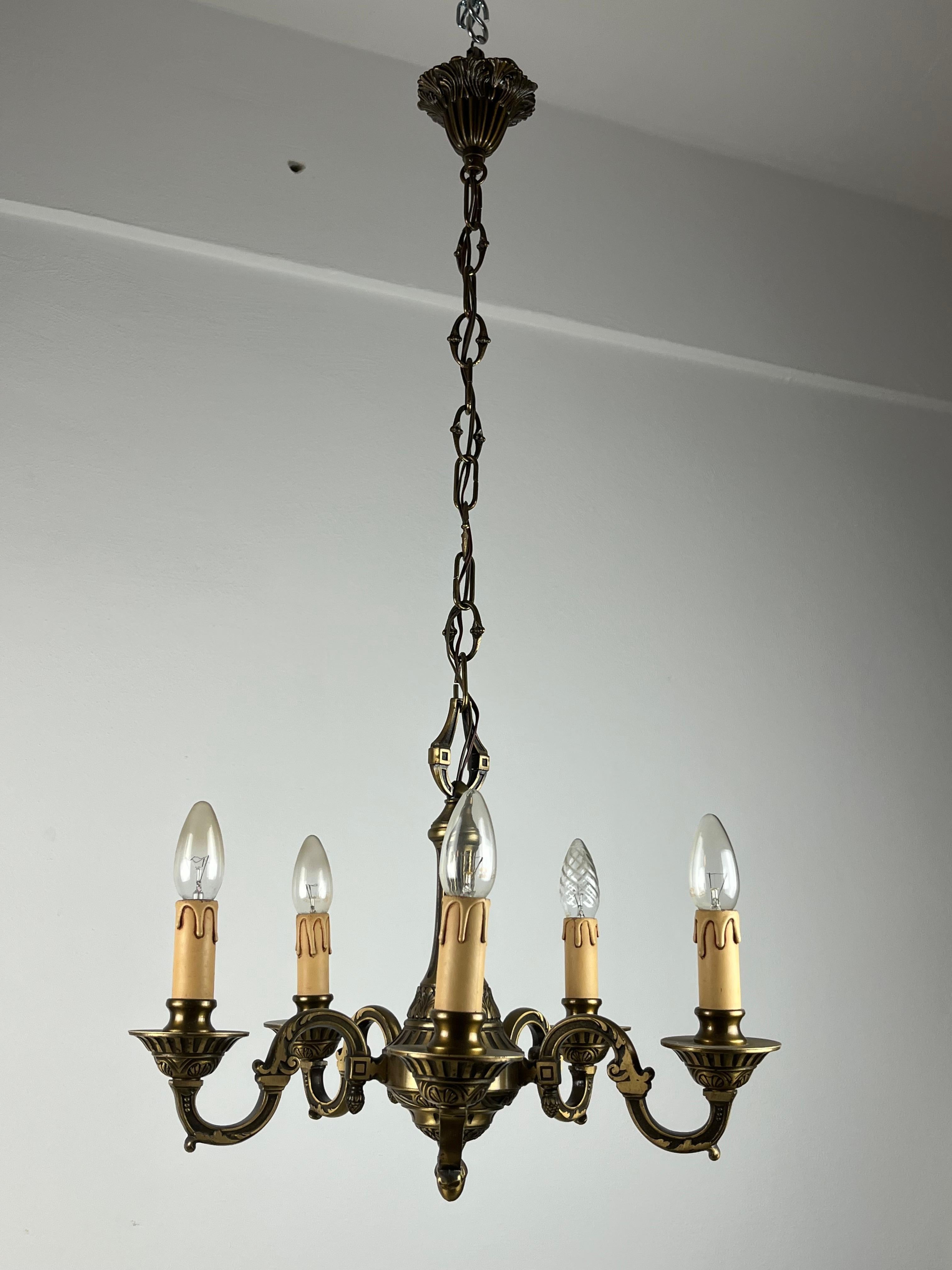 Brass Chandelier with 5 Lights, Italy, 1960s For Sale 6