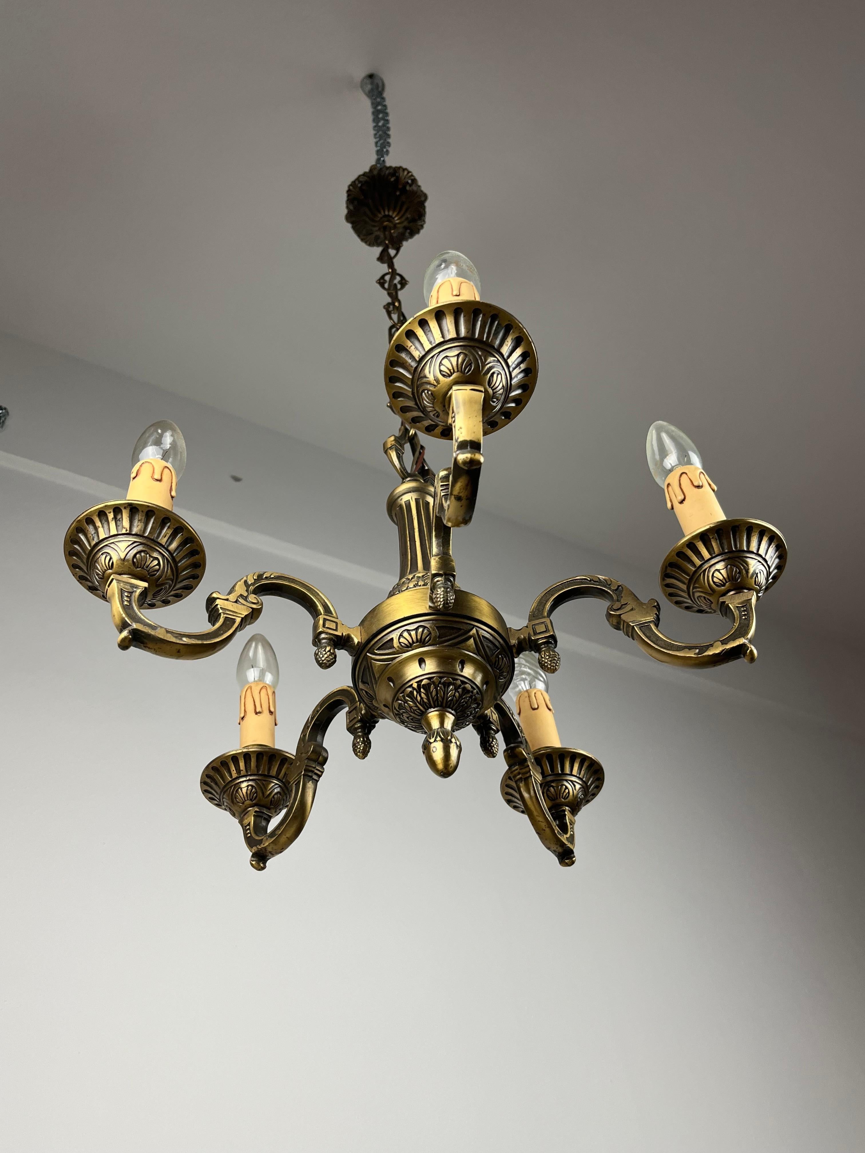 Mid-20th Century Brass Chandelier with 5 Lights, Italy, 1960s For Sale