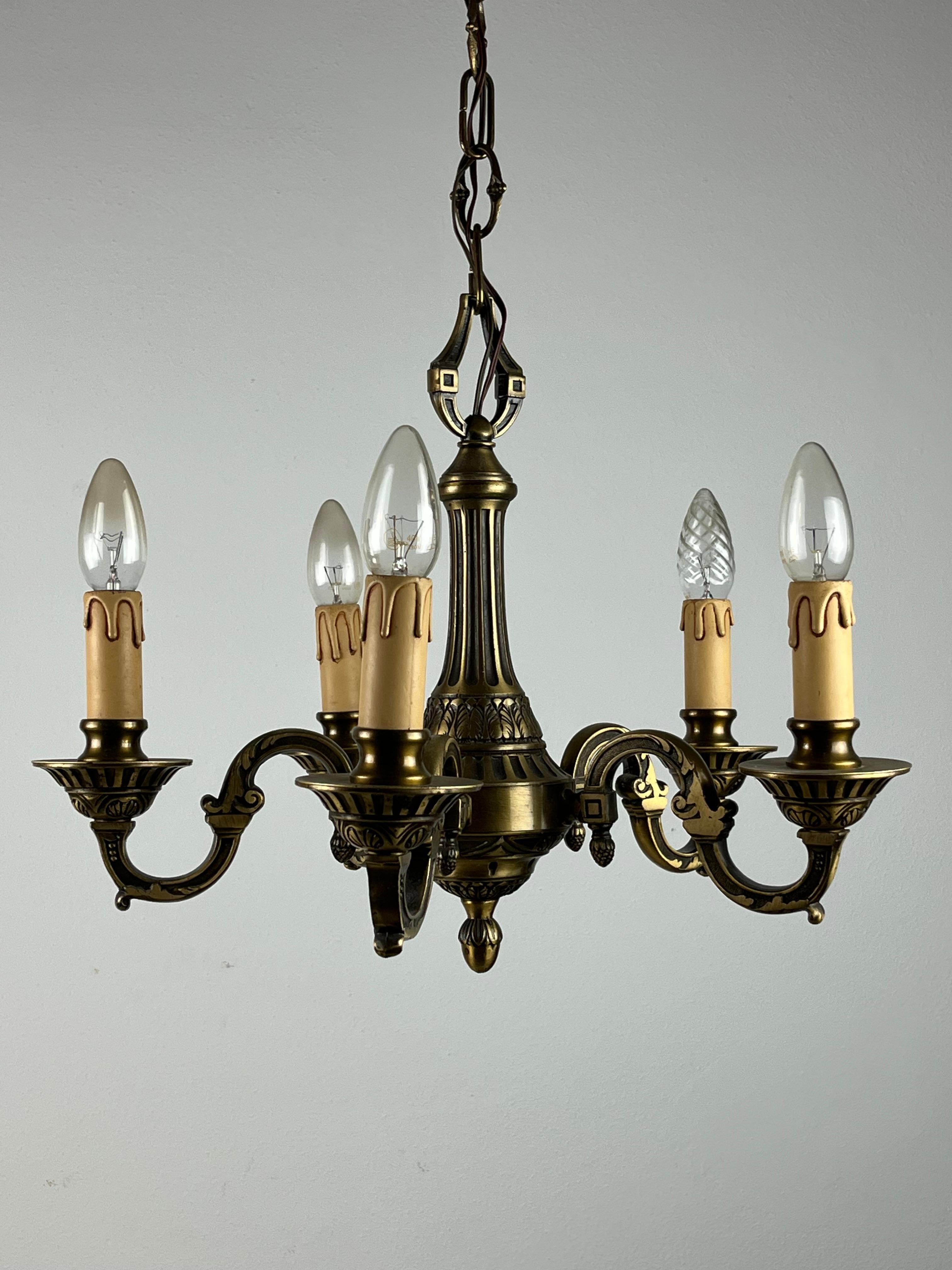 Brass Chandelier with 5 Lights, Italy, 1960s For Sale 4