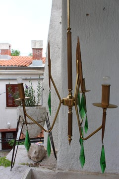 Brass Chandelier with a Murano Handcut Emerald Glass