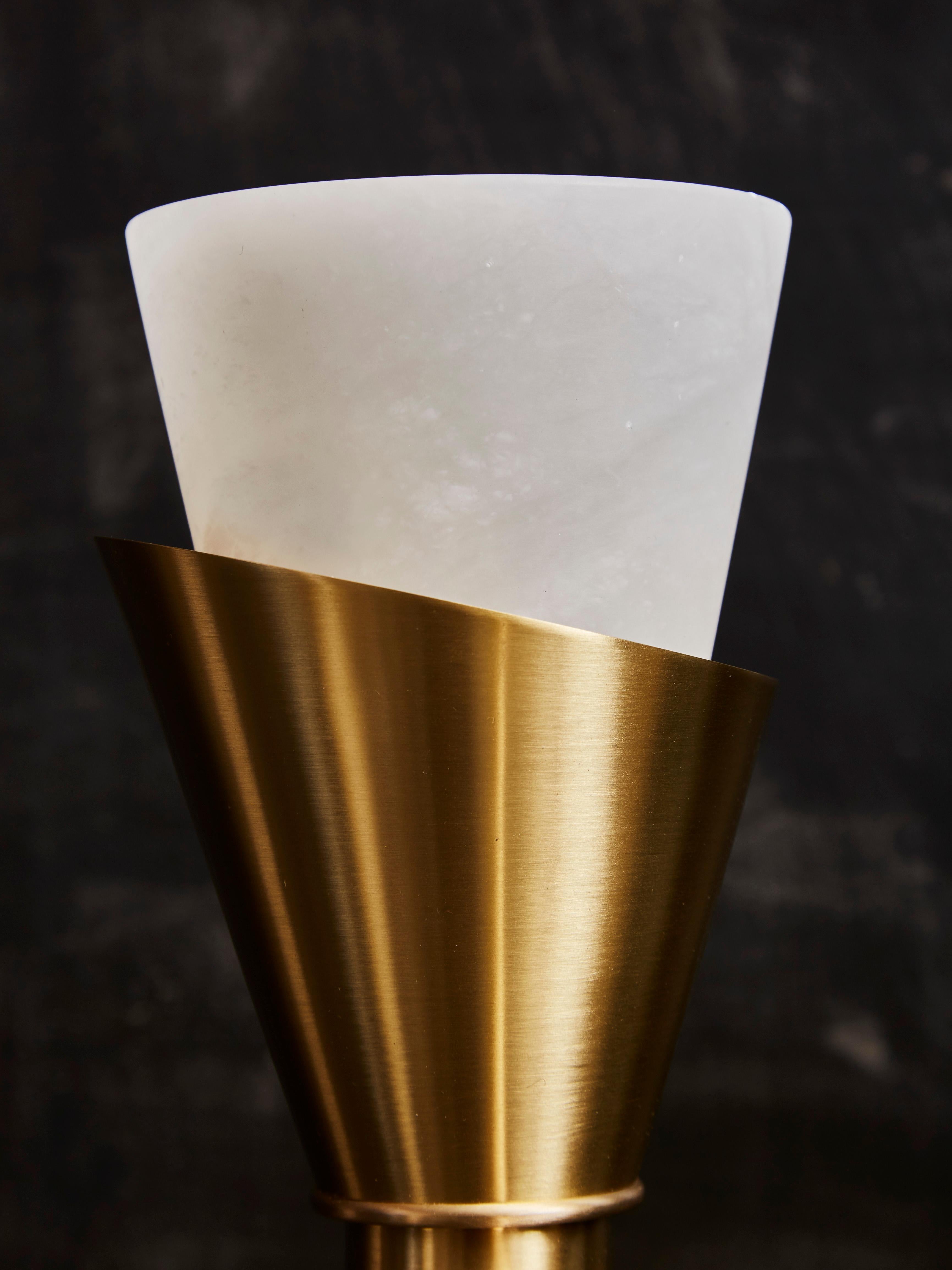 Brass Chandelier with Alabaster Cones by Glustin Luminaires For Sale 2