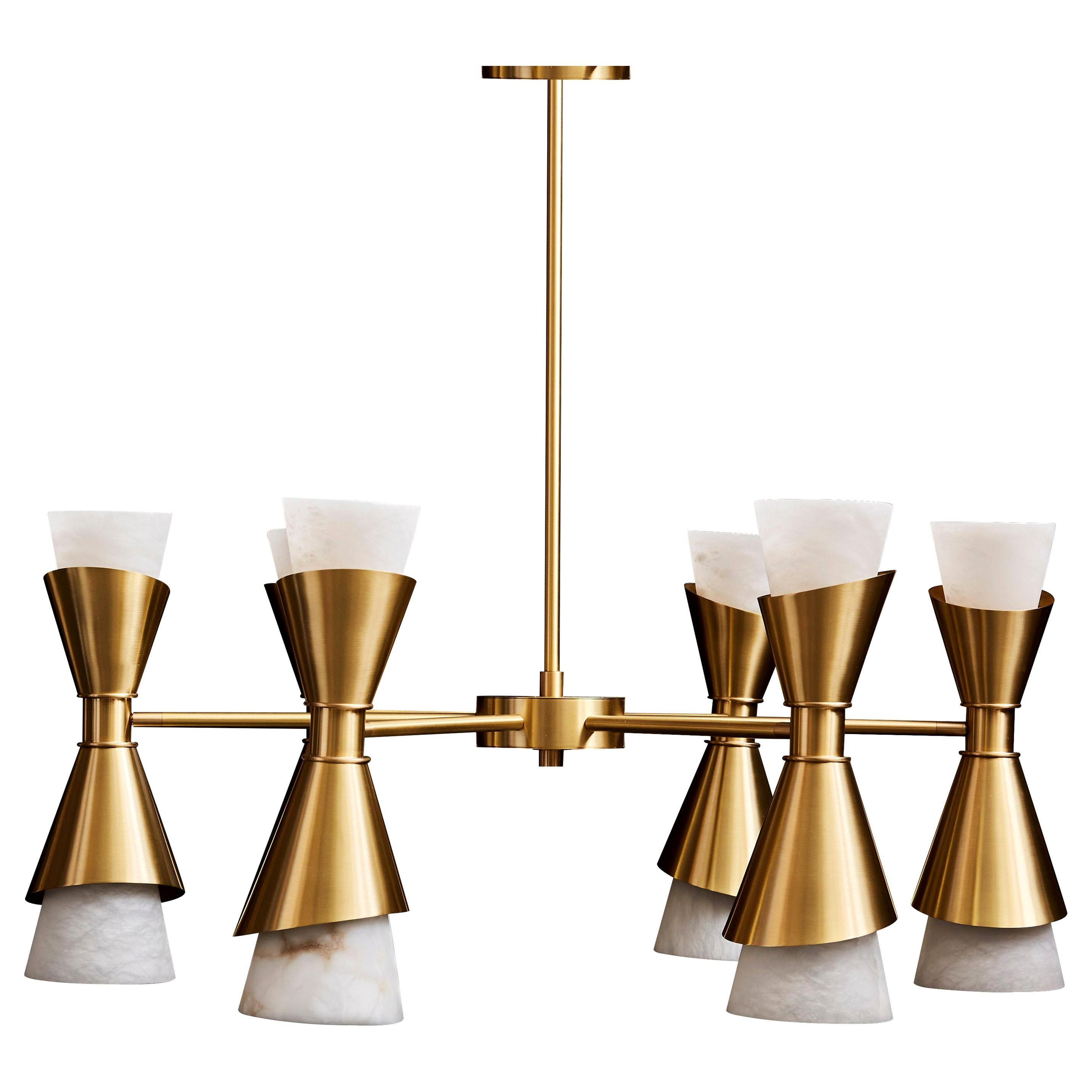 Brass Chandelier with Alabaster Cones by Glustin Luminaires