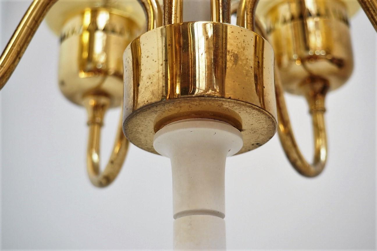 Brass Chandelier with Amber Glass Shades by Swedish Hans Agne Jakobsson, 1960s For Sale 7