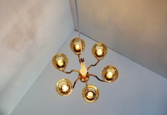 Brass Chandelier with Amber Glass Shades by Swedish Hans Agne Jakobsson, 1960s