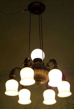 Brass chandelier with copper patina, 1910ca