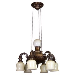 Brass chandelier with copper patina, 1910ca