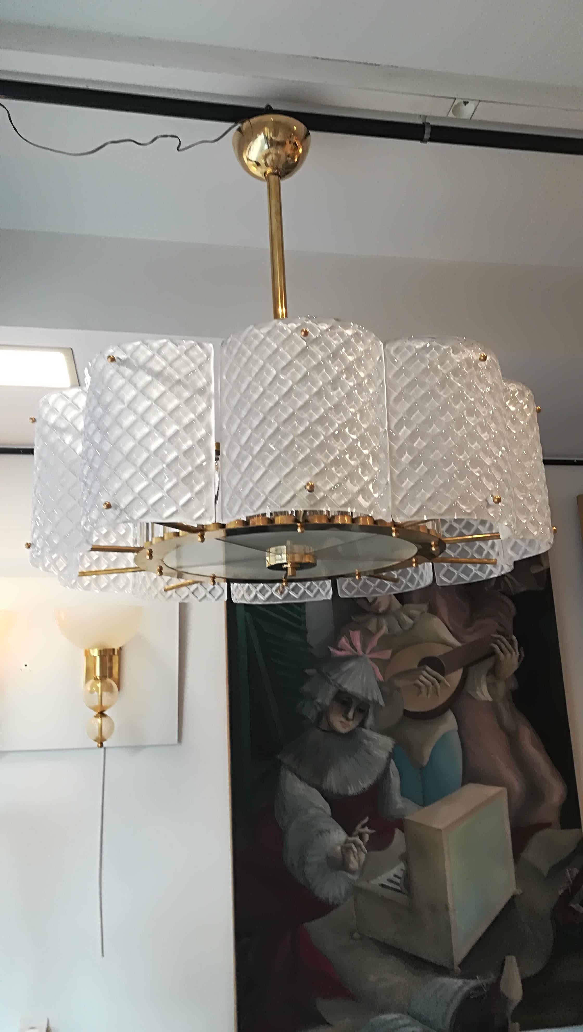 Italian Brass Chandelier with Crystal Inserts and Murano Glass For Sale