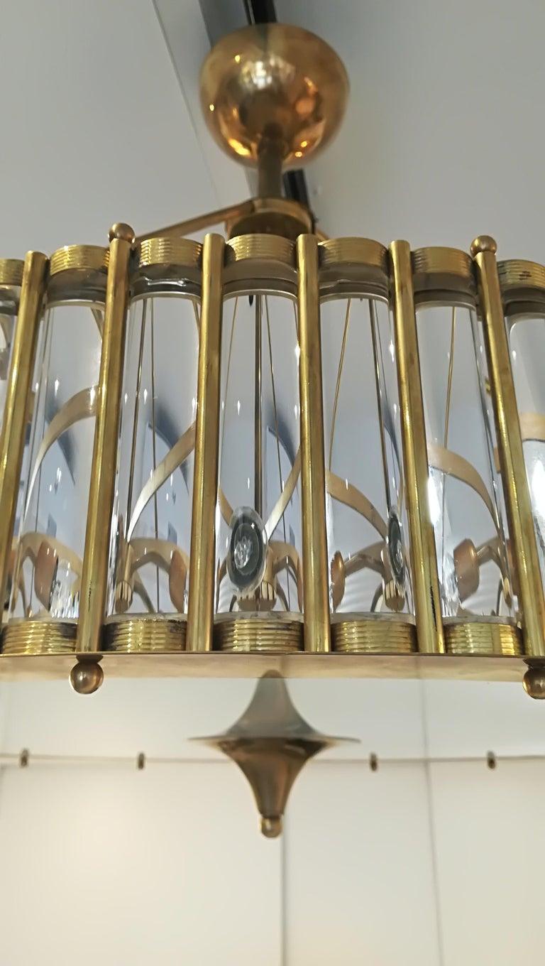 Brass Chandelier with Crystal Inserts For Sale 2