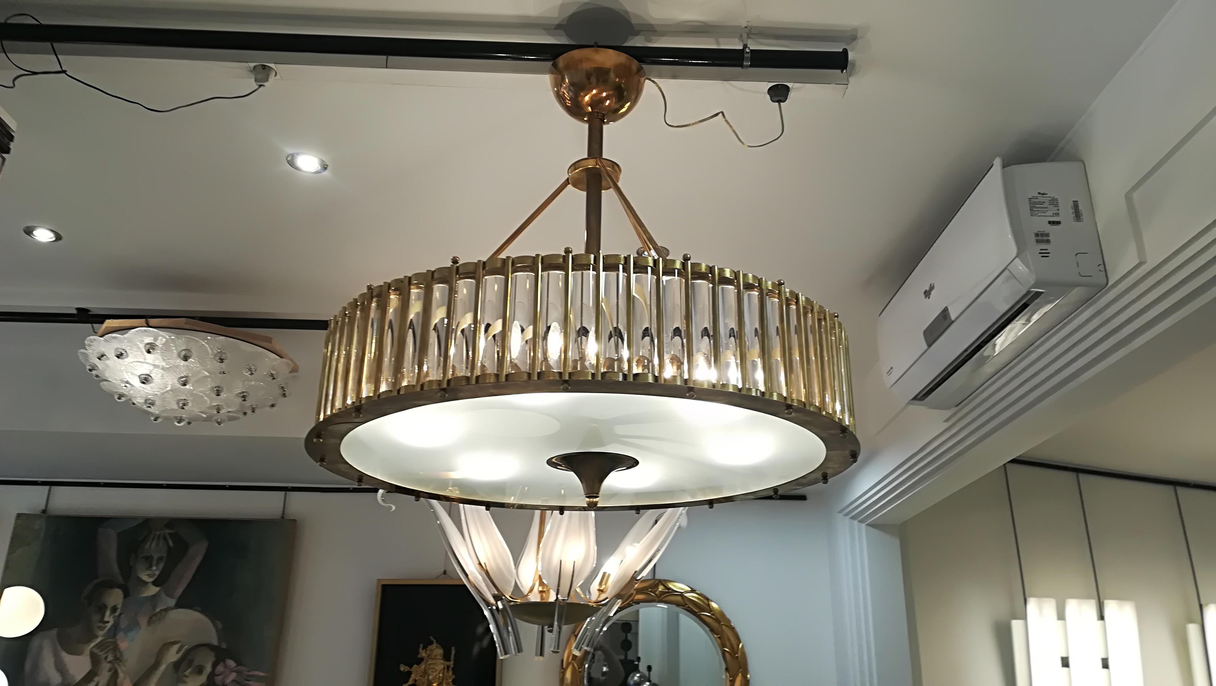 Brass Chandelier with Crystal Inserts 4