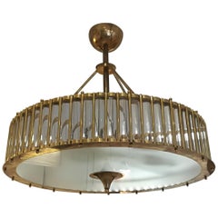 Brass Chandelier with Crystal Inserts