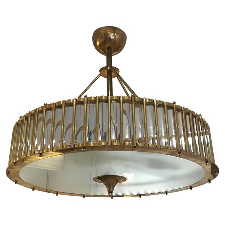 Brass Chandelier with Crystal Inserts For Sale
