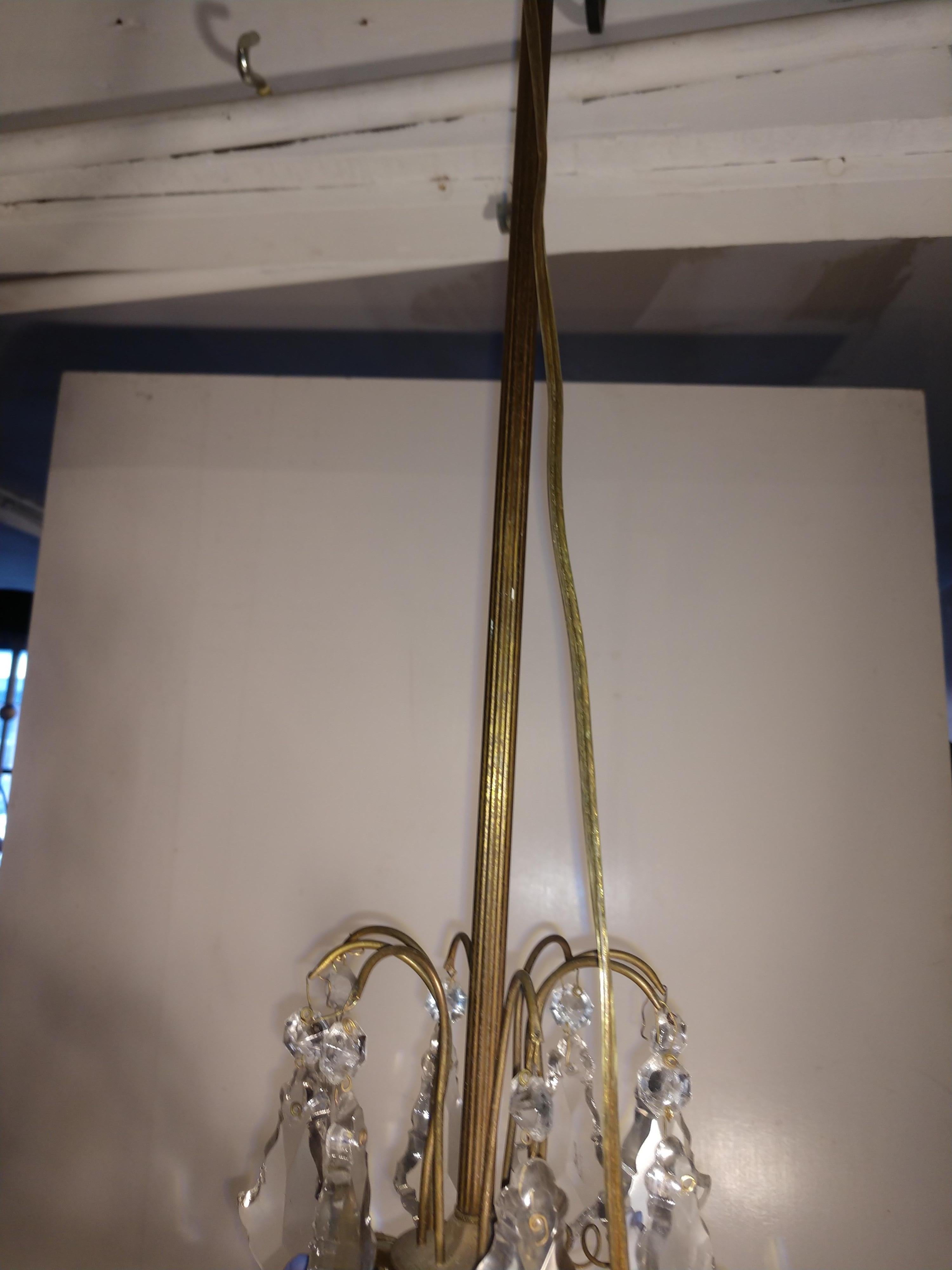 Brass Chandelier with Enameled Florets and Patinated Leaves For Sale 3