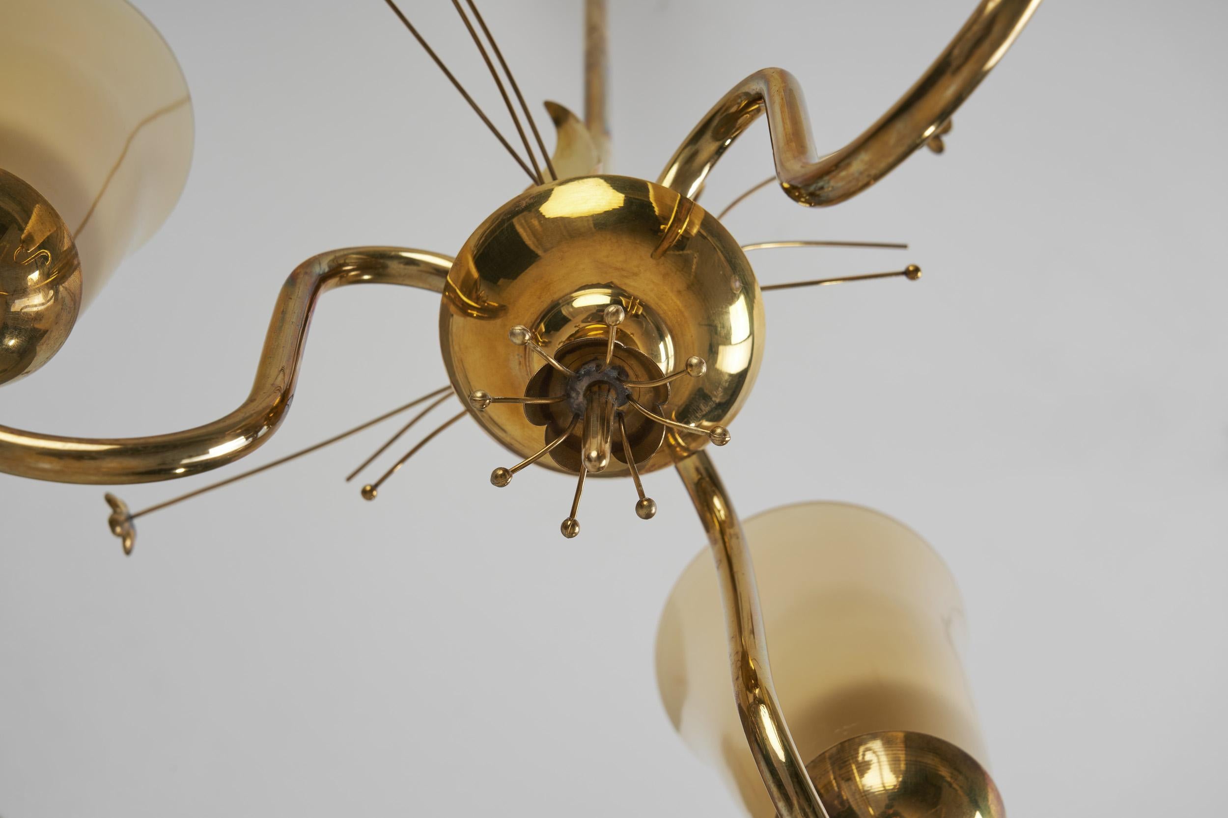 Brass Chandelier with Floral Decoration for Idman Oy, Finland, circa 1950s For Sale 13