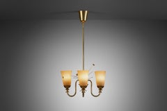 Brass Chandelier with Floral Decoration for Idman Oy, Finland, circa 1950s