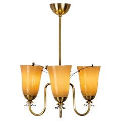 Lampadario in ottone con decorazioni floreali per Idman, Finlandia, anni '50
