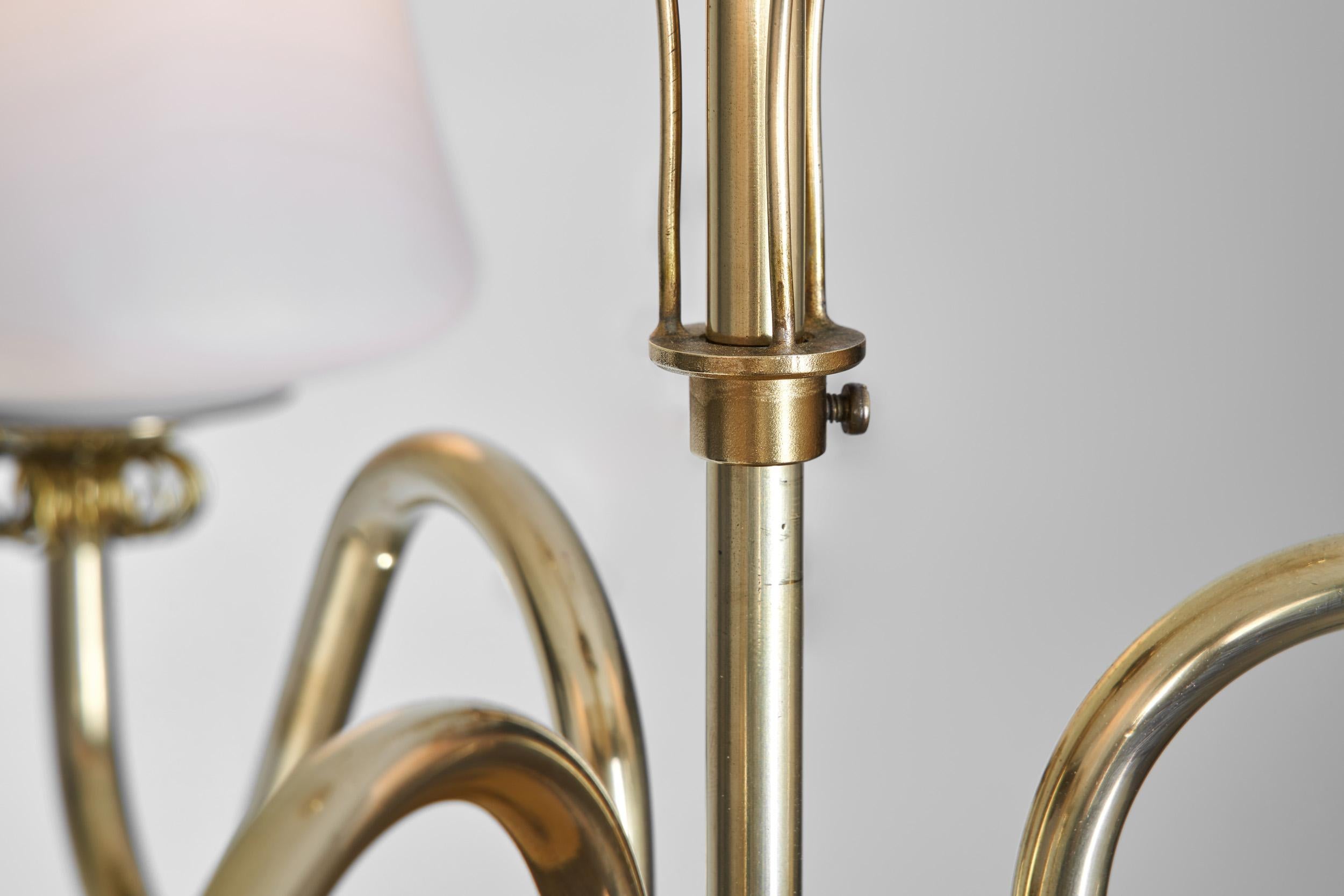 Brass Chandelier with Floral Details by Itsu, Finland ca 1950s For Sale 4