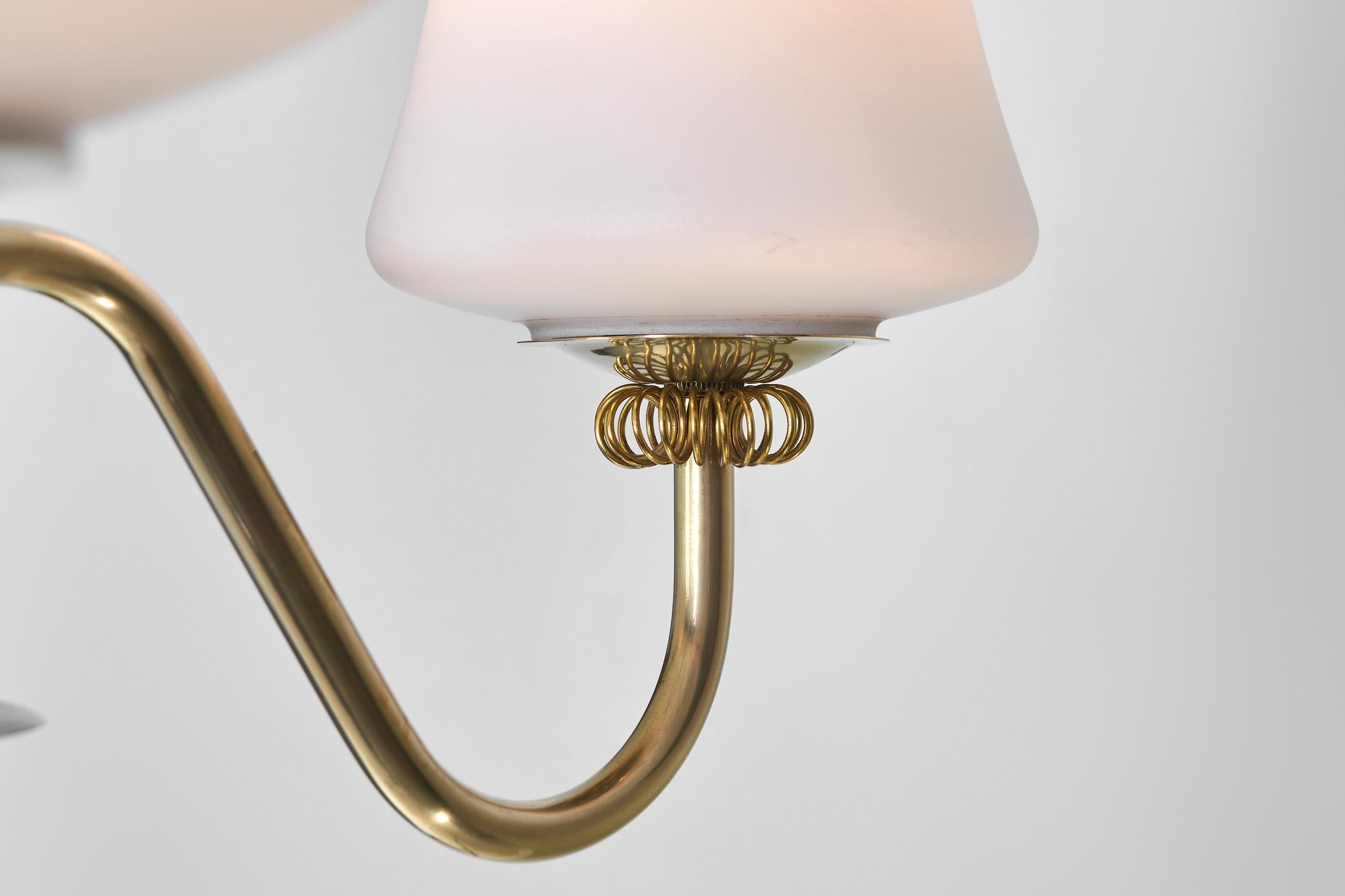 Brass Chandelier with Floral Details by Itsu, Finland ca 1950s For Sale 6
