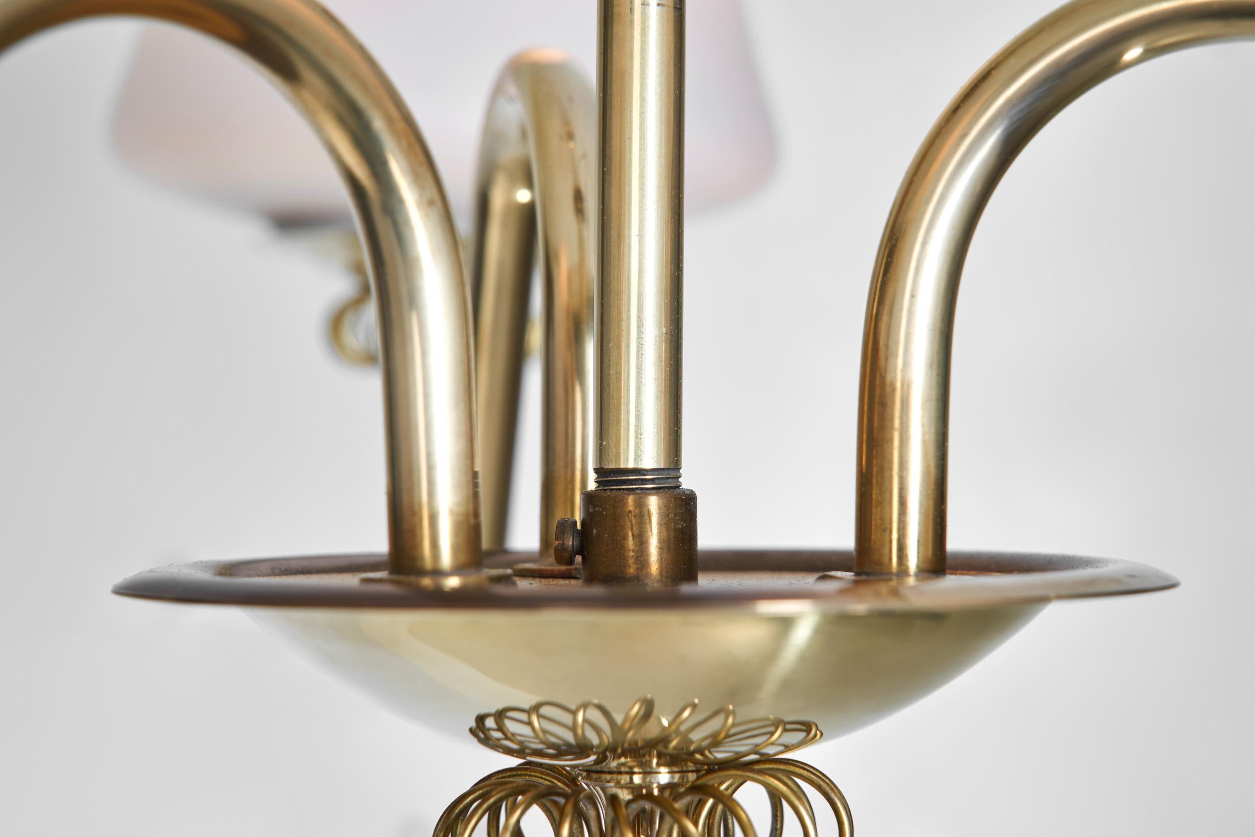 Brass Chandelier with Floral Details by Itsu, Finland ca 1950s For Sale 10