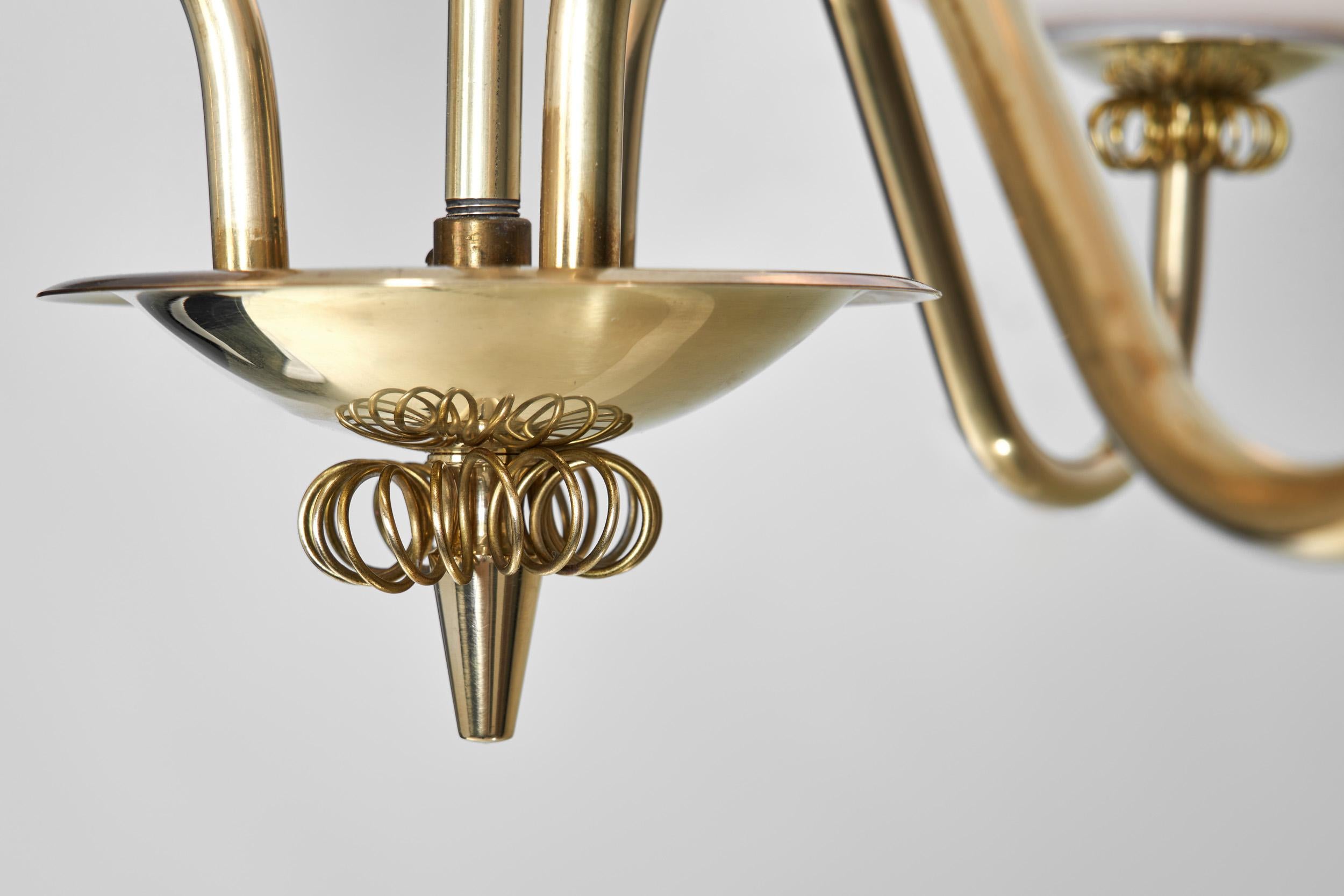 Brass Chandelier with Floral Details by Itsu, Finland ca 1950s For Sale 11