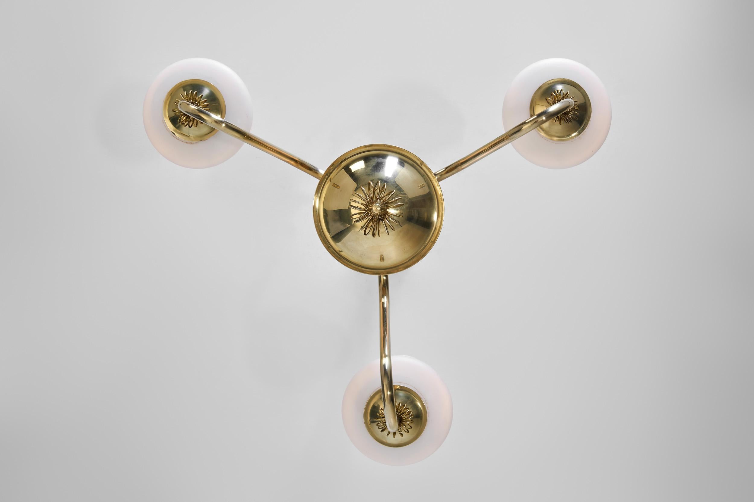Brass Chandelier with Floral Details by Itsu, Finland ca 1950s For Sale 12