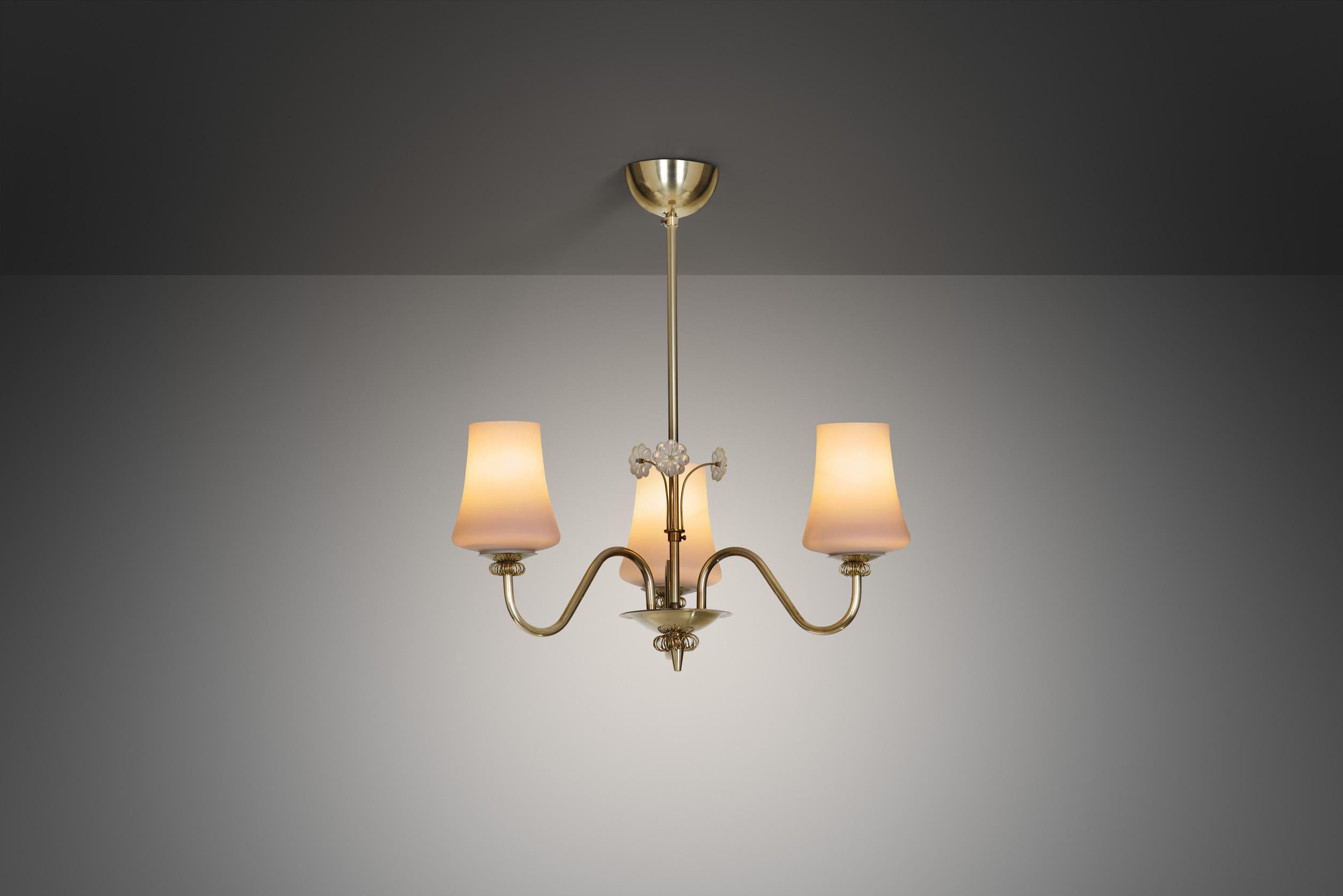 Finnish Brass Chandelier with Floral Details by Itsu, Finland ca 1950s For Sale
