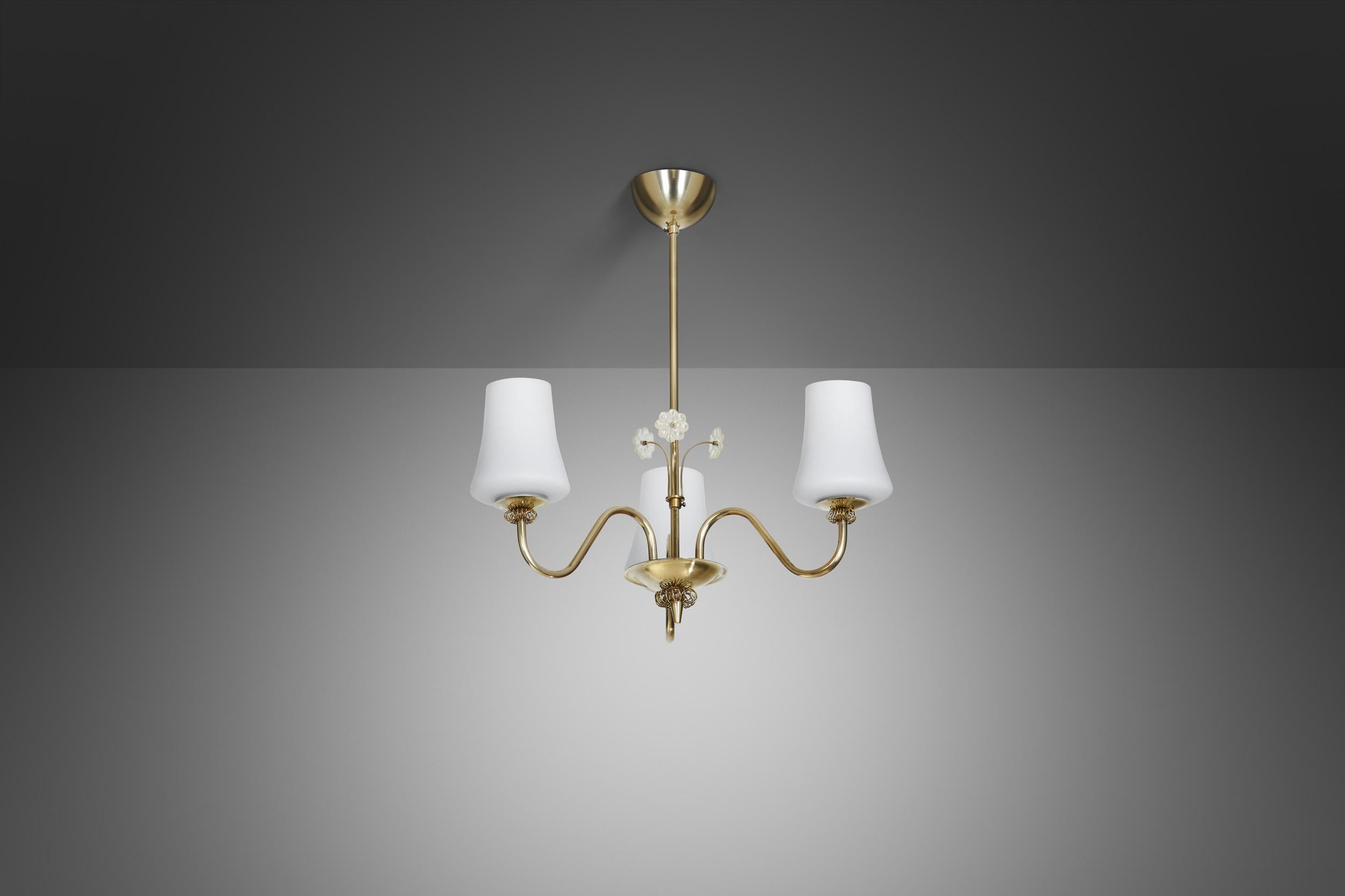 Brass Chandelier with Floral Details by Itsu, Finland ca 1950s For Sale 1