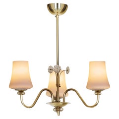 Brass Chandelier with Floral Details by Itsu, Finland ca 1950s