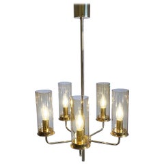 Vintage Brass Chandelier with Hand Blown Smoked Glass by Hans Agne Jakobsson, Sweden